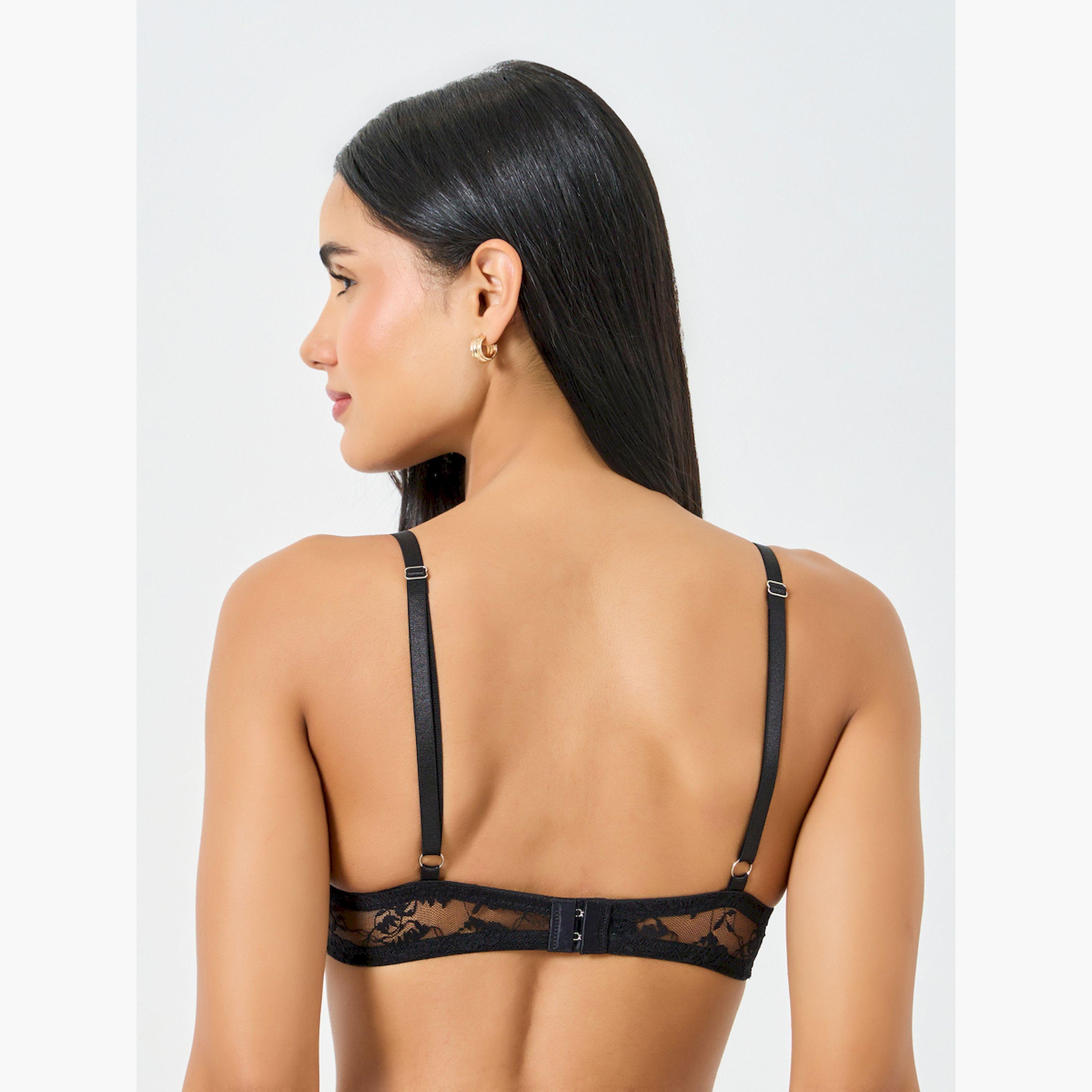 Take Two Black Solid Lace Patchwork Padded Wired Bra-women-clothing-lingerie-bras-image-4