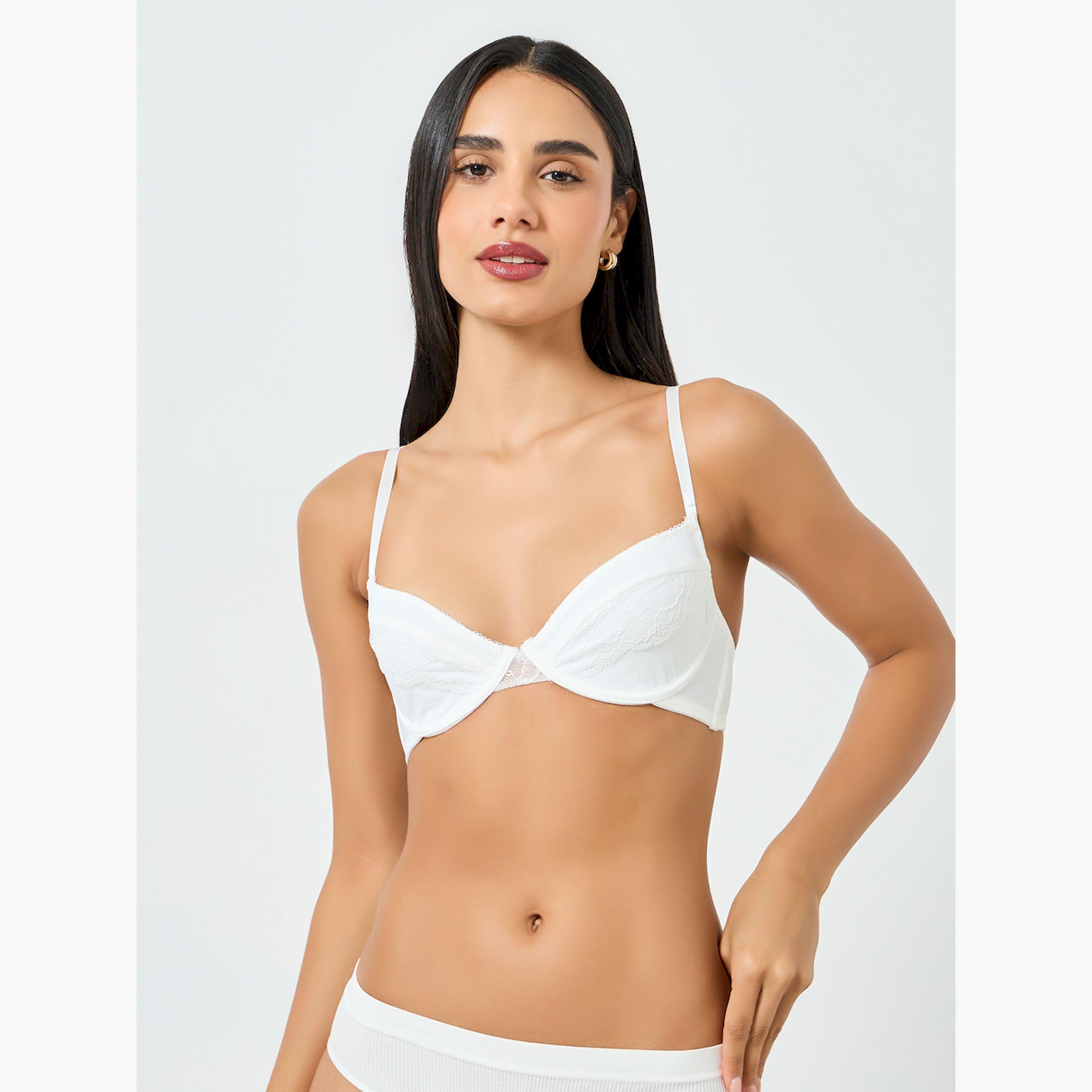 Take Two White Solid Lace Padded Wired Bra-women-clothing-lingerie-bras-image-2