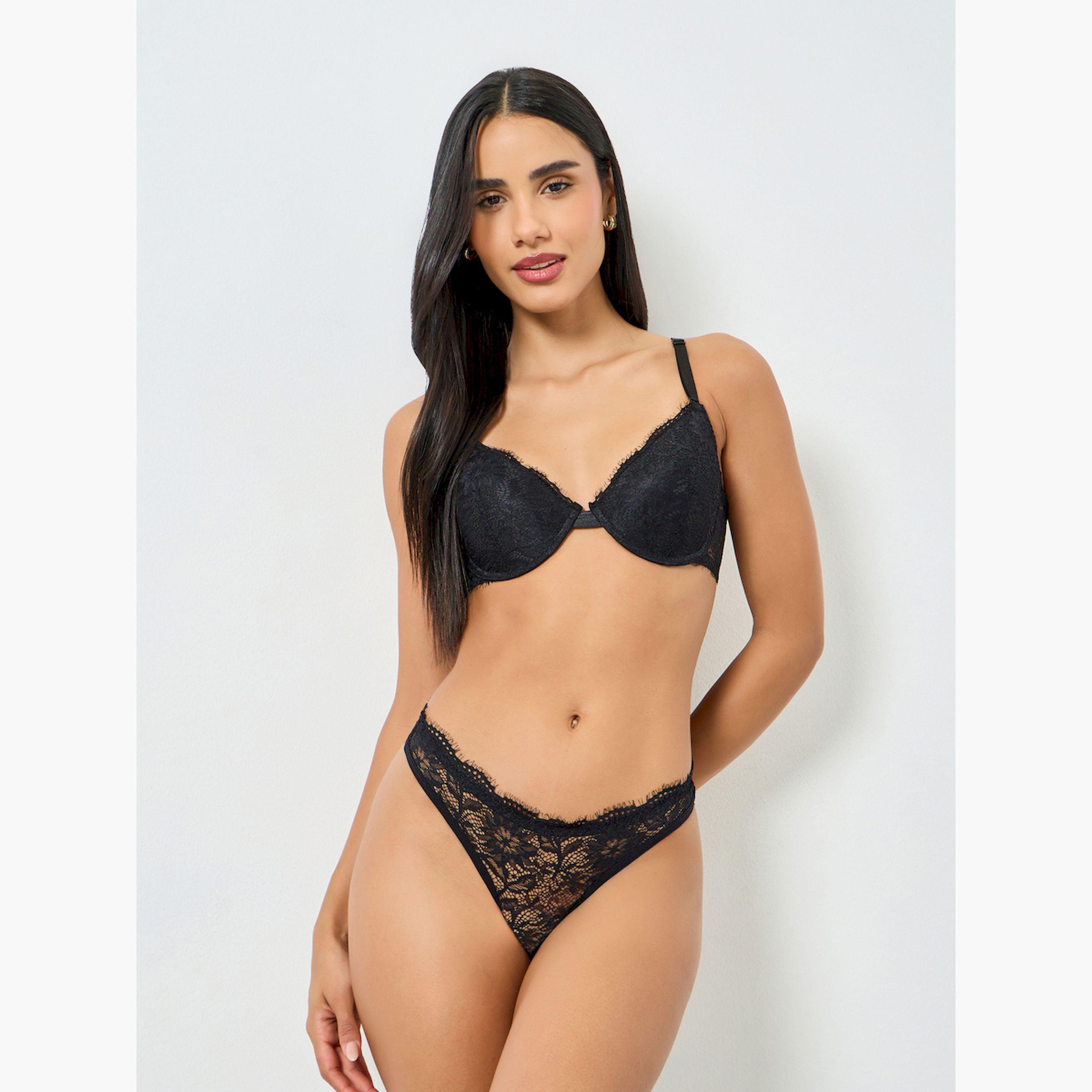 مجموعة من سراويل داخلية وصدرية دانتيل بأسلاك وحشوة-women-clothing-lingerie-lingeriesets-image-1