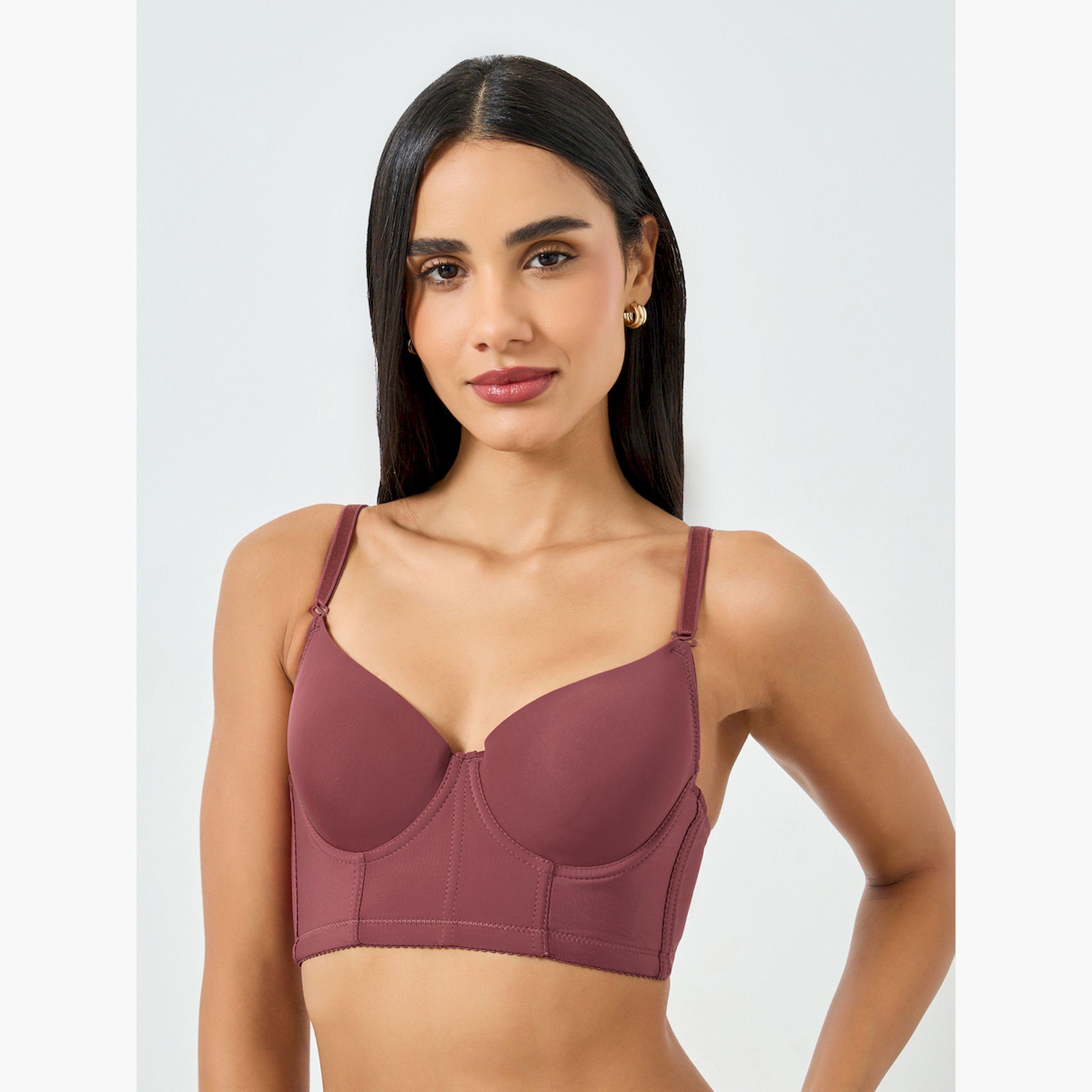 Take Two Burgundy Longline Padded Wired Bra-women-clothing-lingerie-bras-image-1