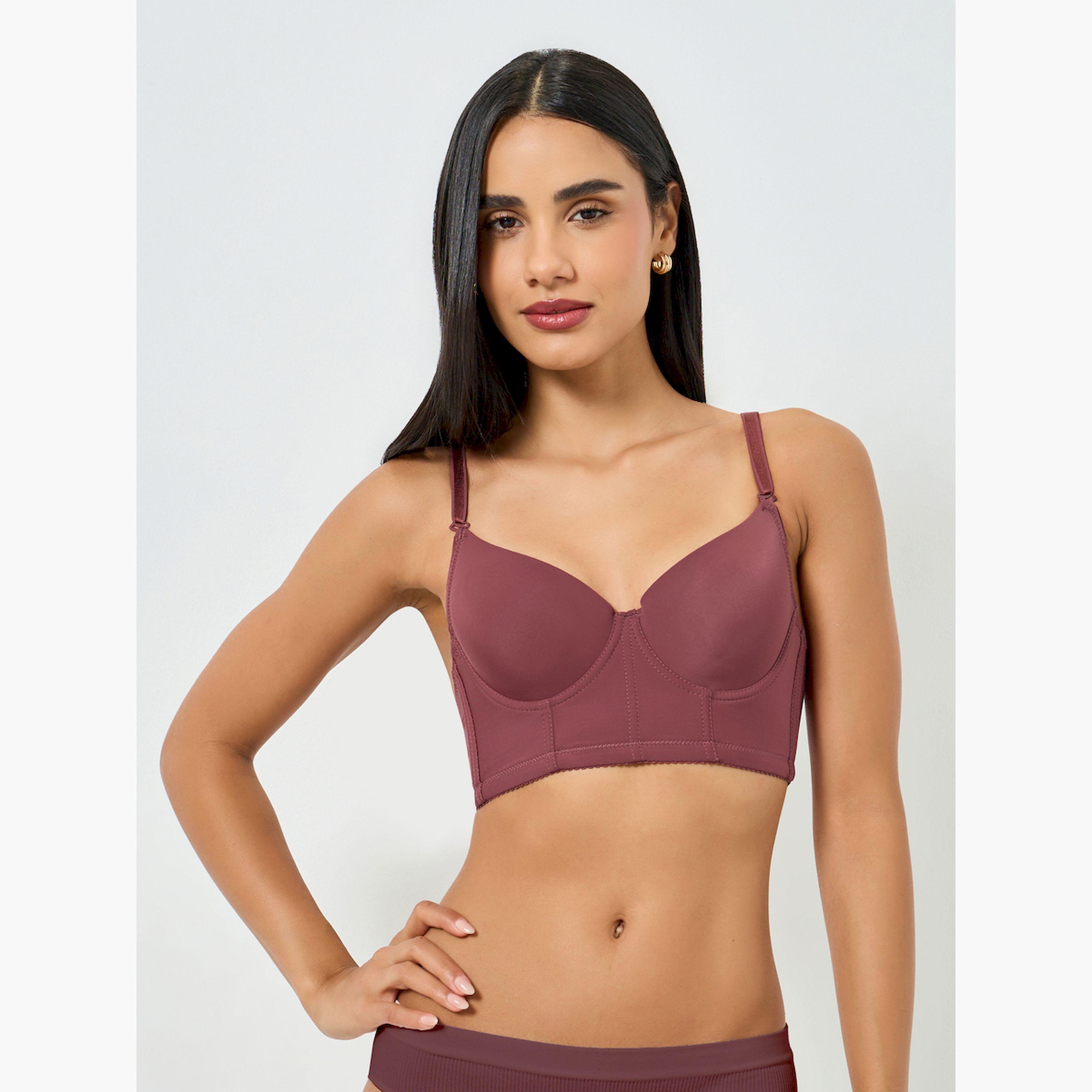 Take Two Burgundy Longline Padded Wired Bra-women-clothing-lingerie-bras-image-2