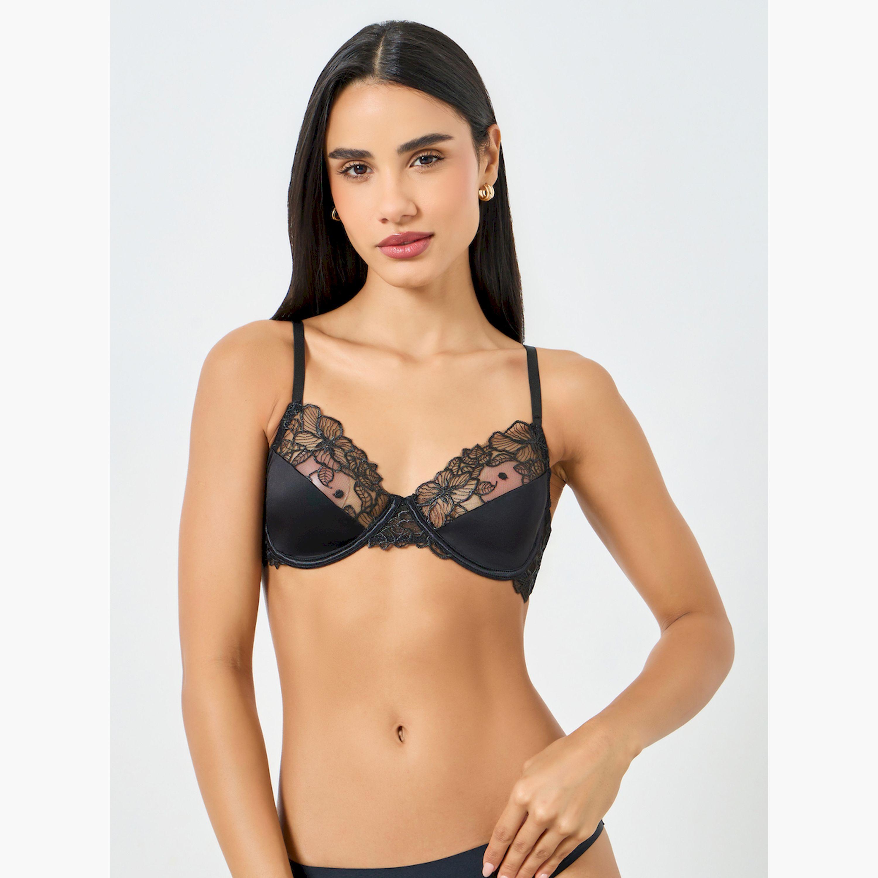 Take Two Black Lace Patchwork Padded Wired Bra-women-clothing-lingerie-bras-image-1