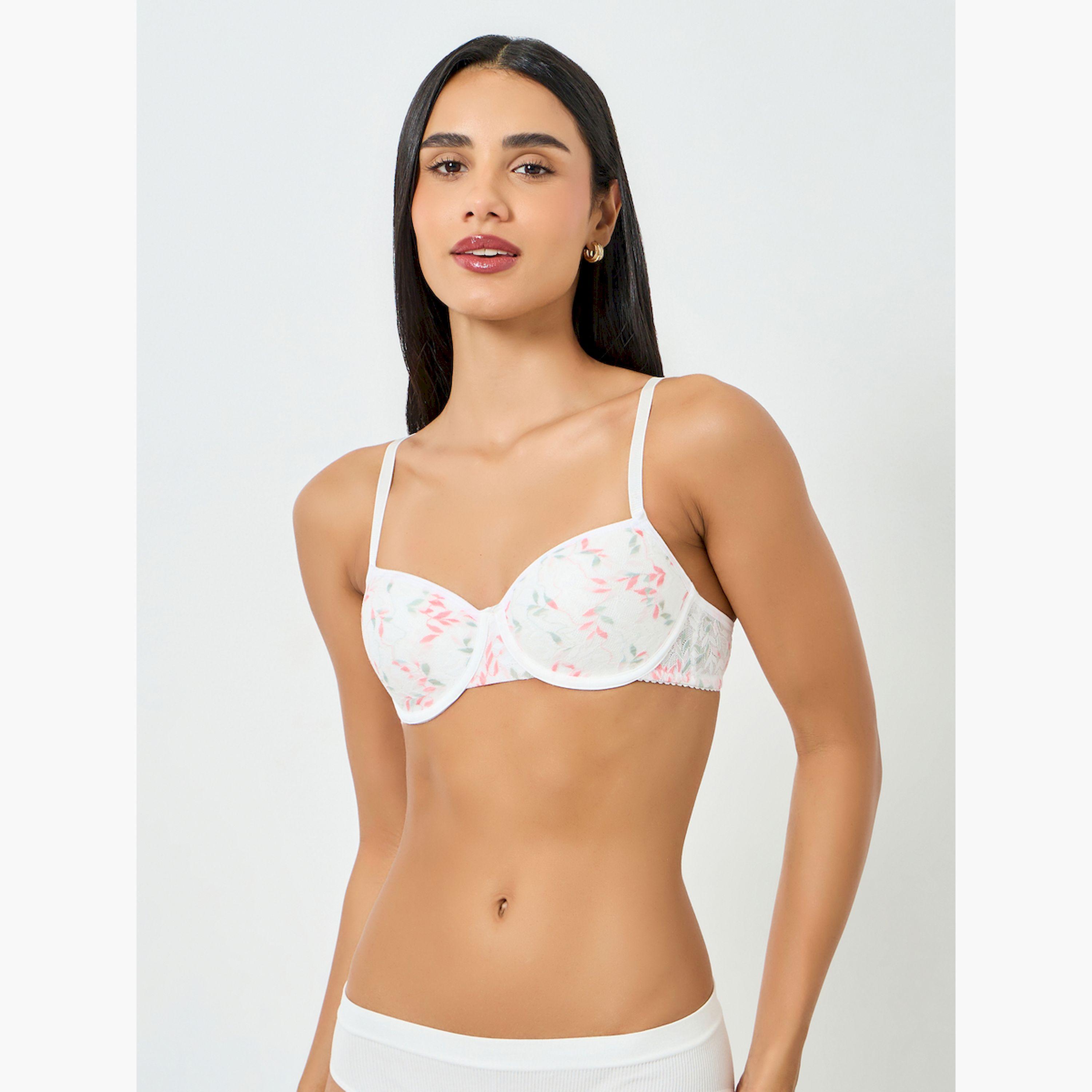 Take Two White Leaf Pattern Lace Trim Padded Wired Bra-women-clothing-lingerie-bras-image-2