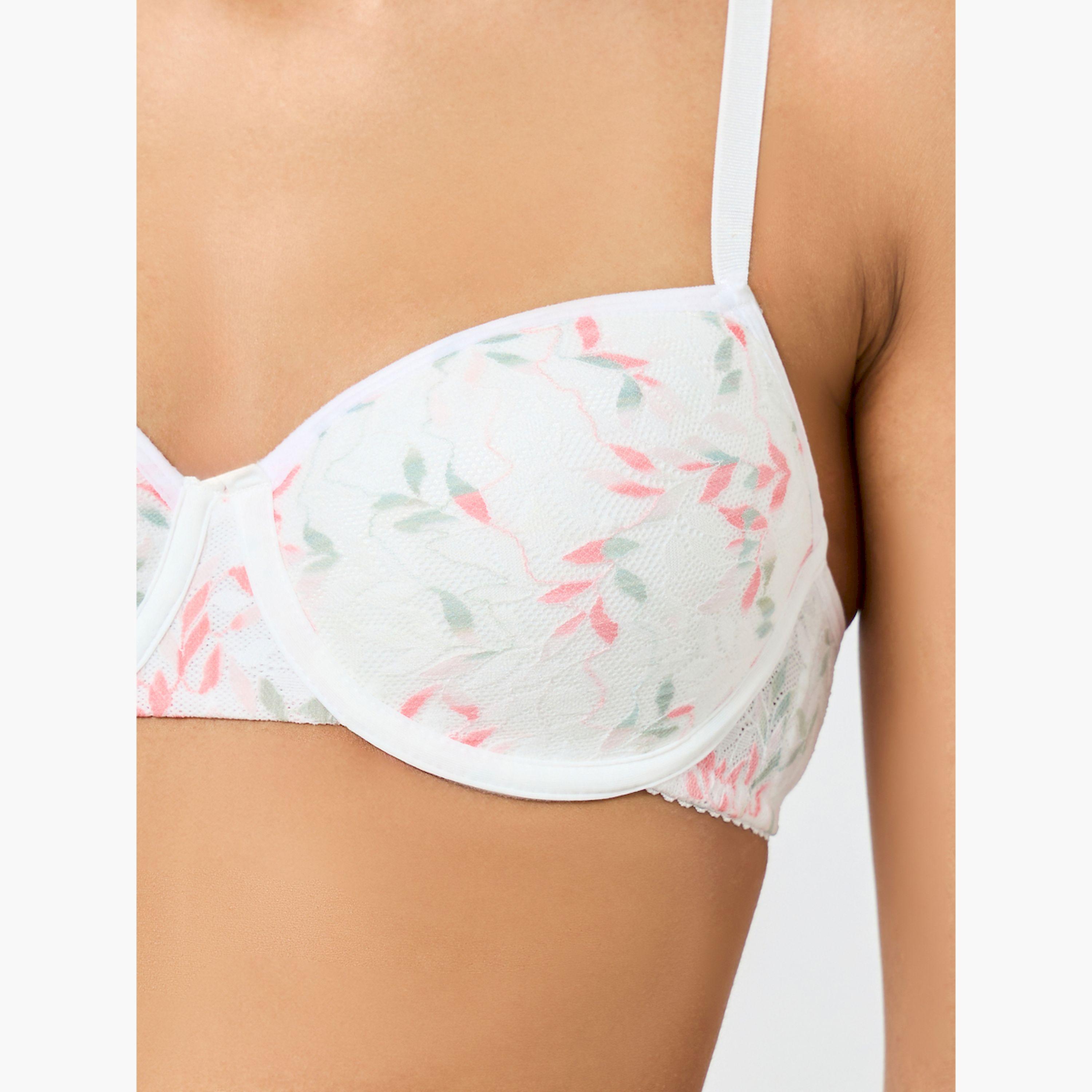 Take Two White Leaf Pattern Lace Trim Padded Wired Bra-women-clothing-lingerie-bras-image-3