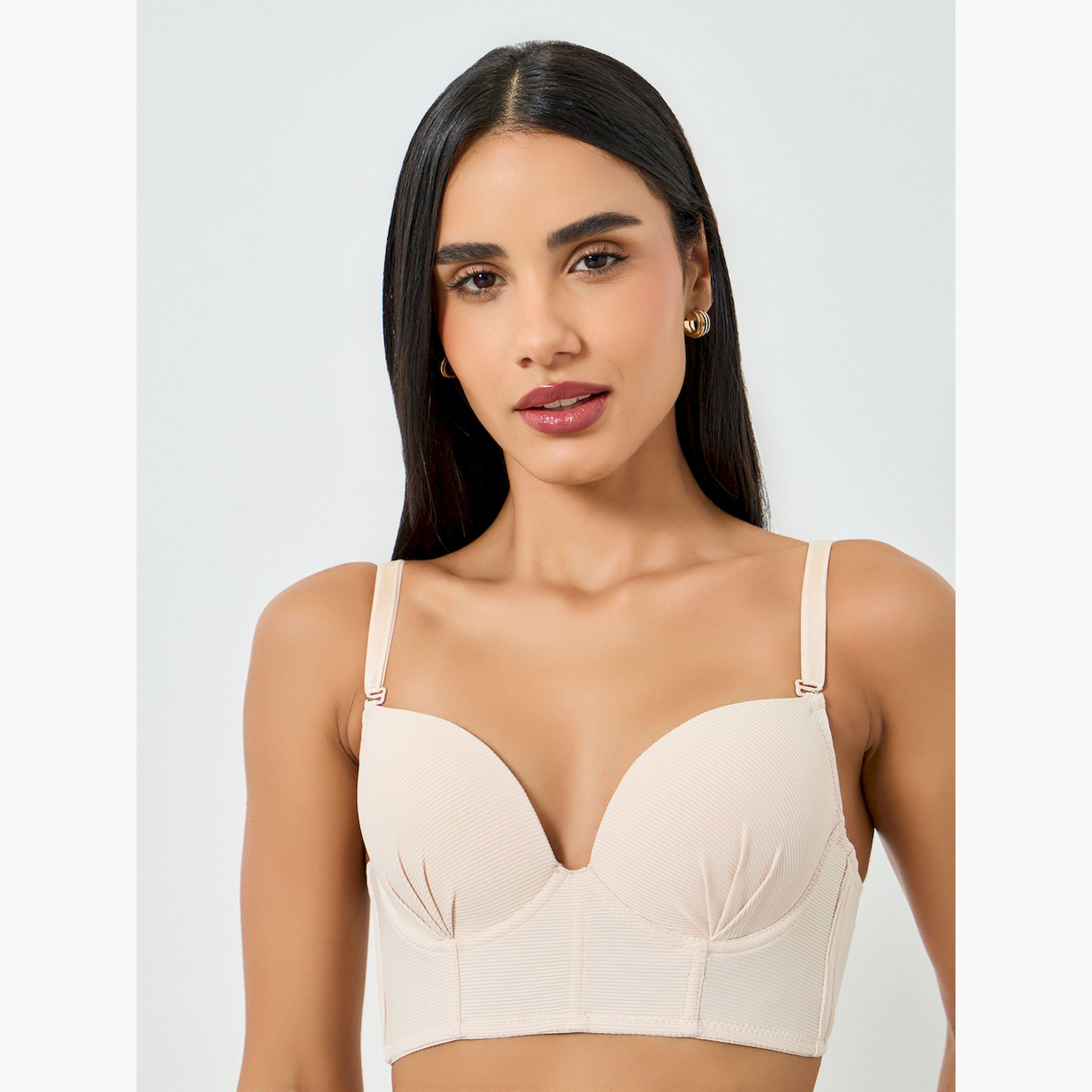 Take Two Nude Solid Longline Padded Wired Bra-women-clothing-lingerie-bras-image-1