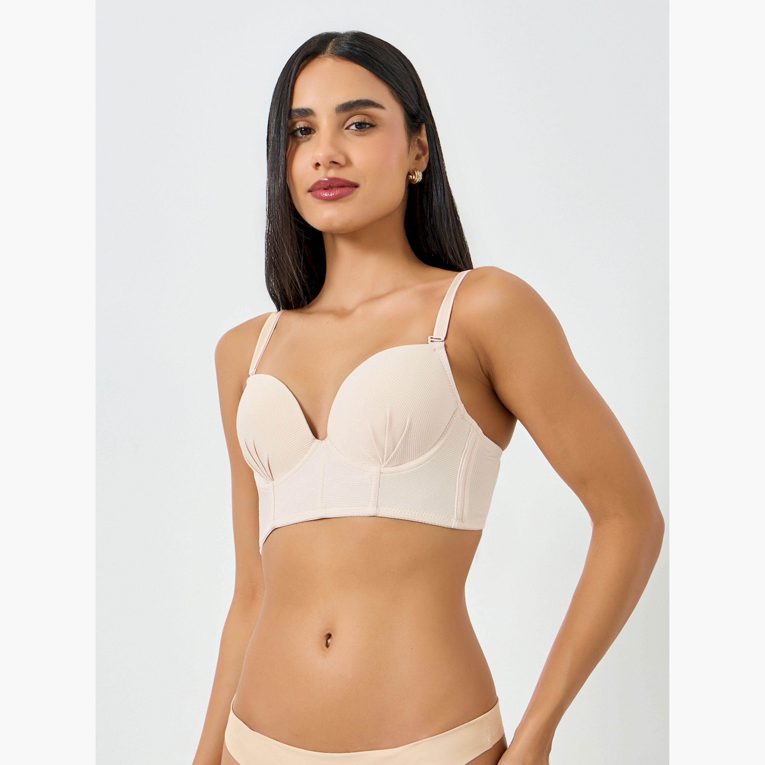 Take Two Nude Solid Longline Padded Wired Bra-women-clothing-lingerie-bras-image-2