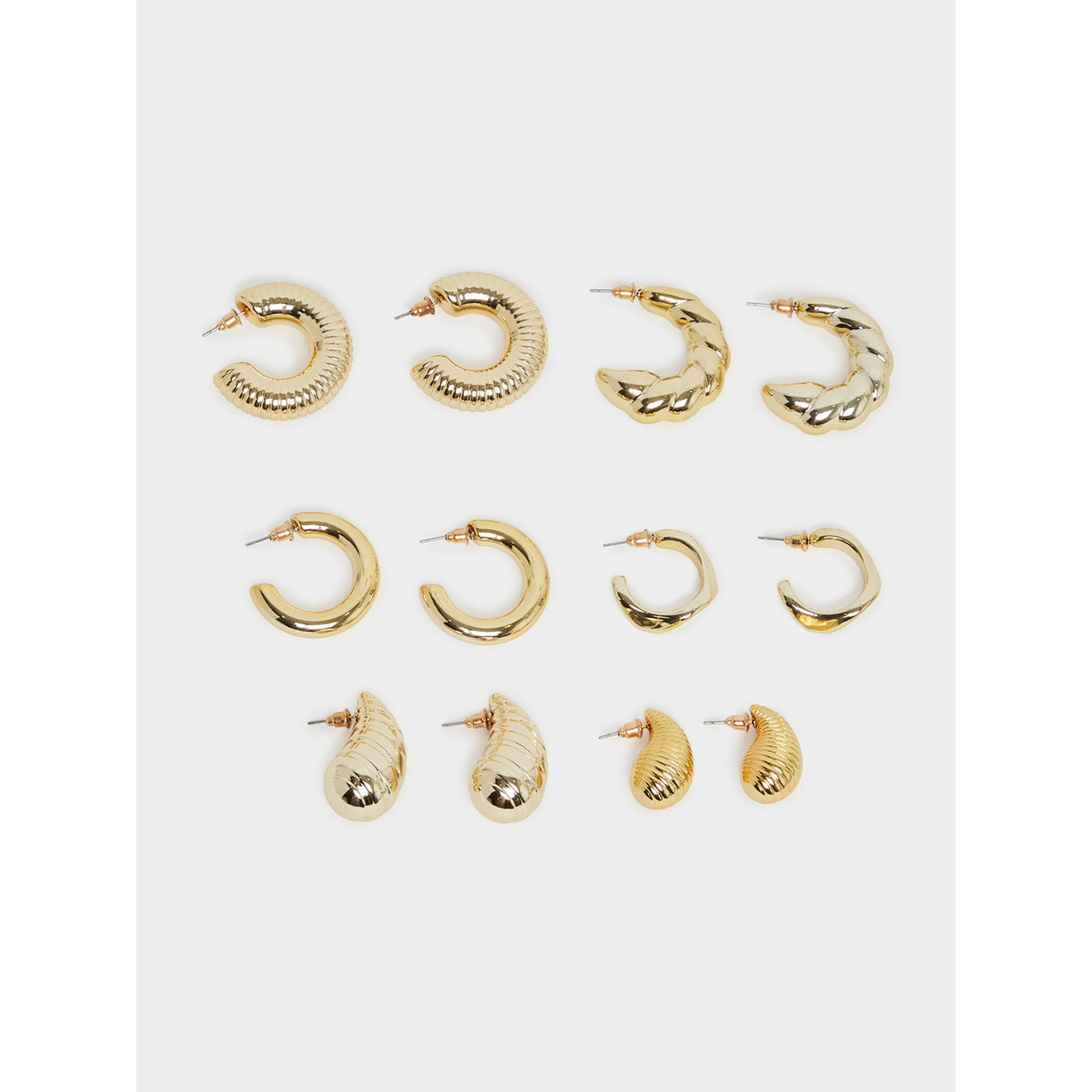 Styli Set of 6 - Textured Half-Hoop Earrings-women-watchesandjewellery-jewellery-earrings-image-1