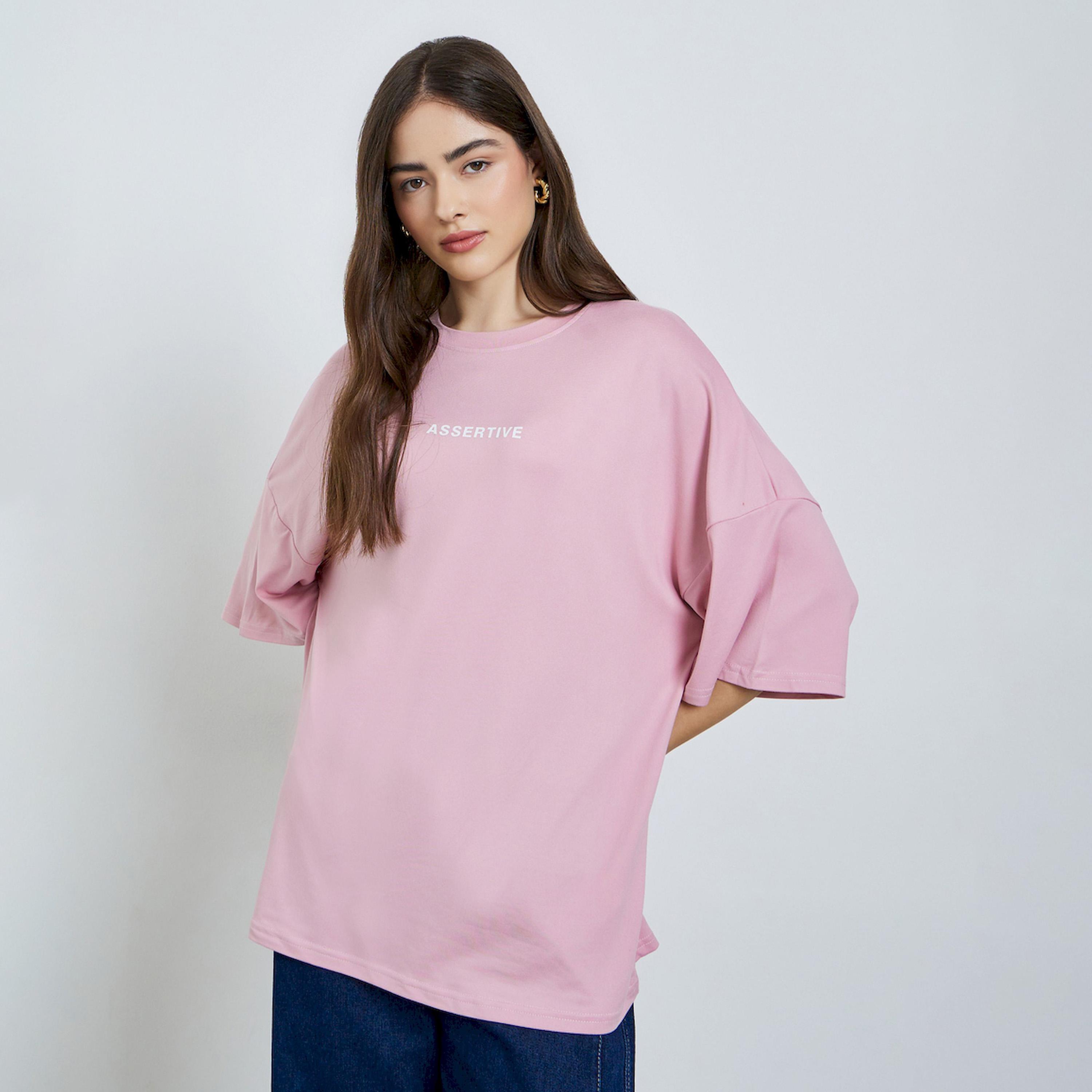 Styli Pink Oversized Slogan T-Shirt-women-clothing-tshirts-image-1