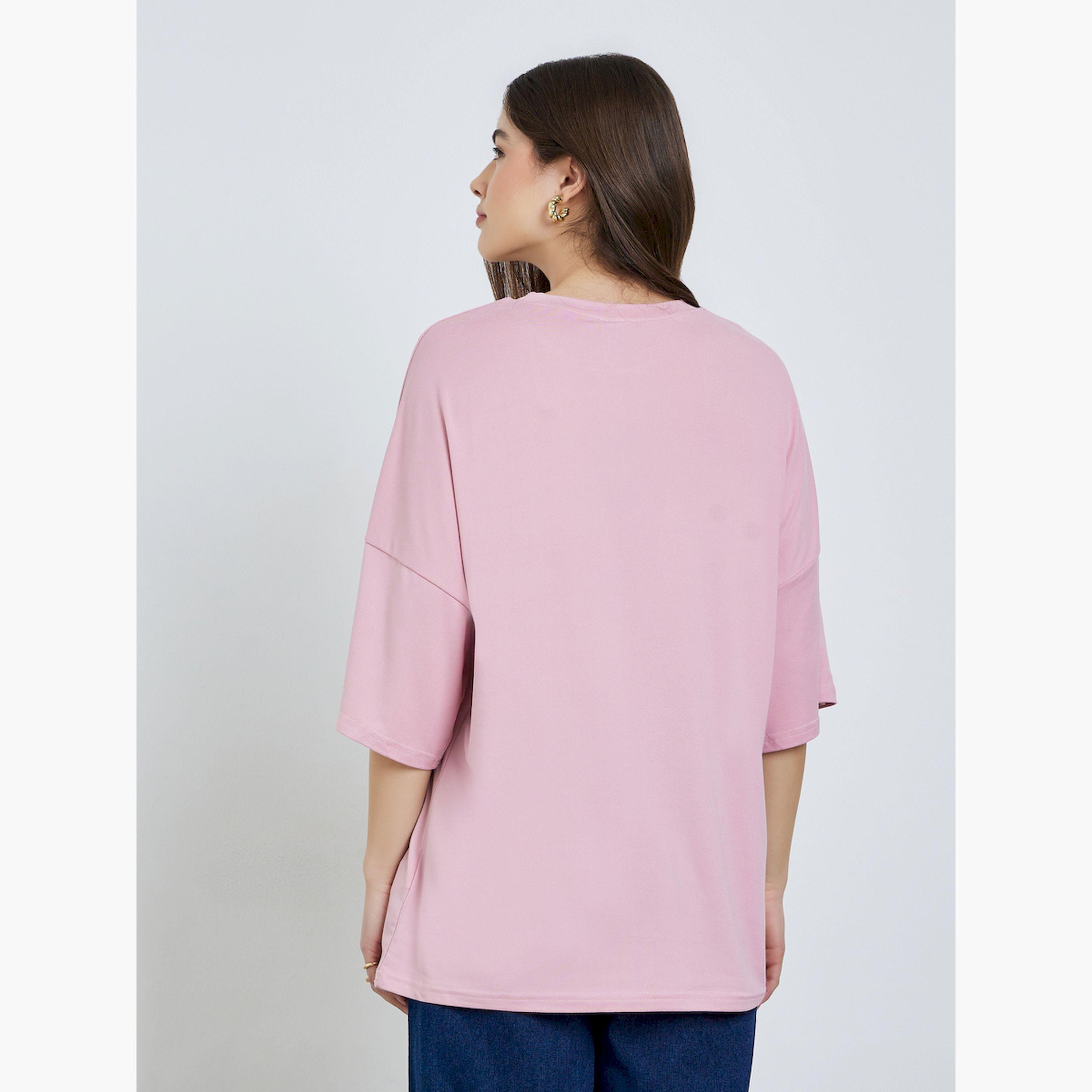Styli Pink Oversized Slogan T-Shirt-women-clothing-tshirts-image-4