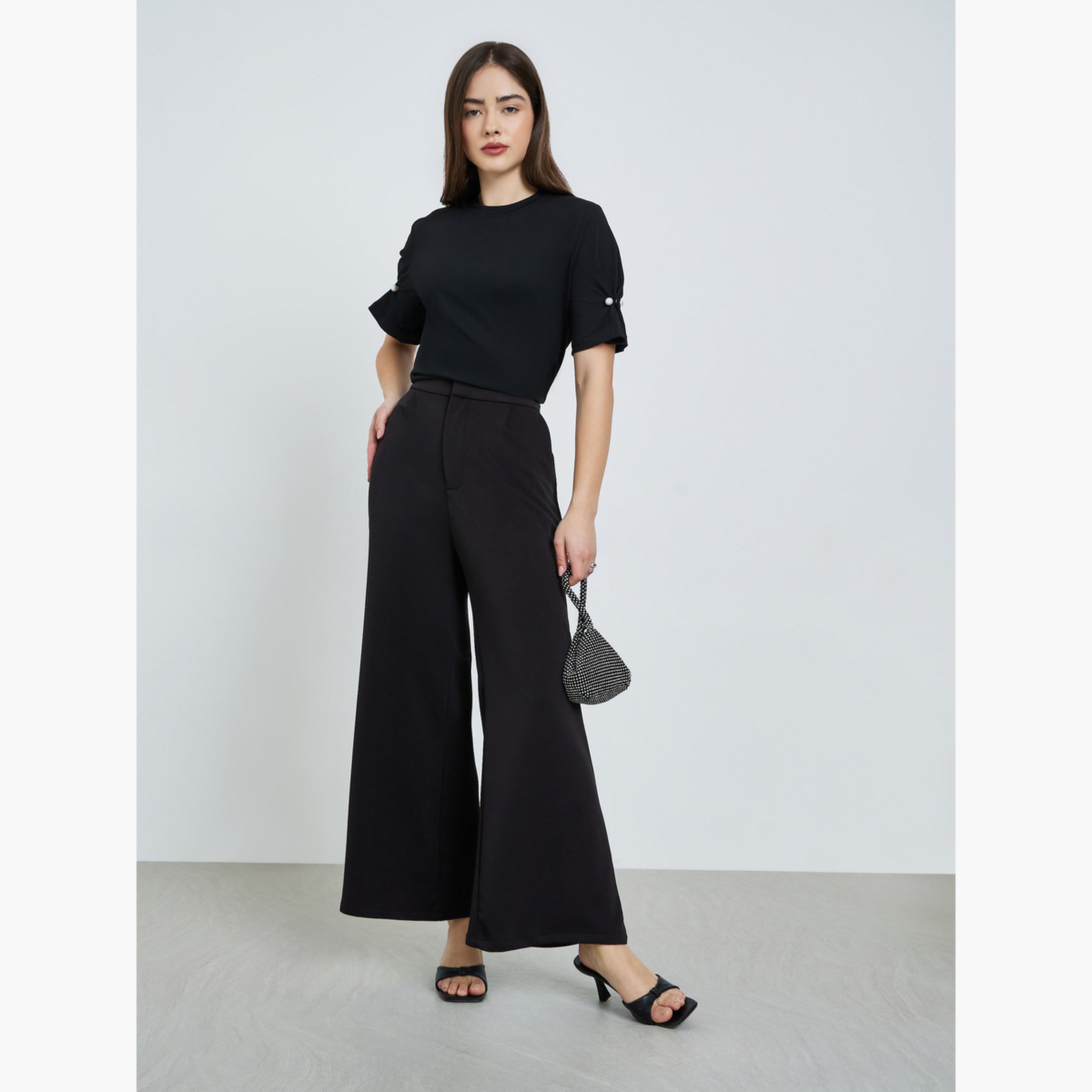 تيشيرت منسوج بتفاصيل أزرار لؤلؤية-women-clothing-tshirts-image-2