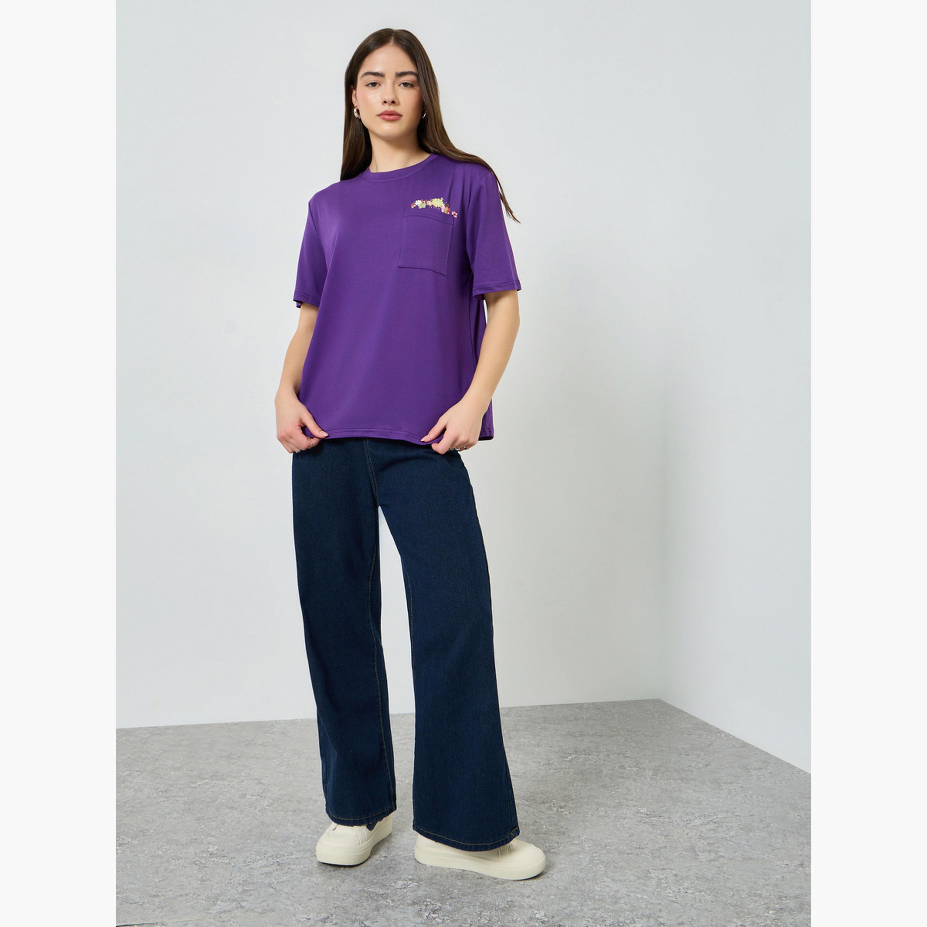 تيشيرت بجيوب ونقشة زهور وقصة مريحة-women-clothing-tshirts-image-2
