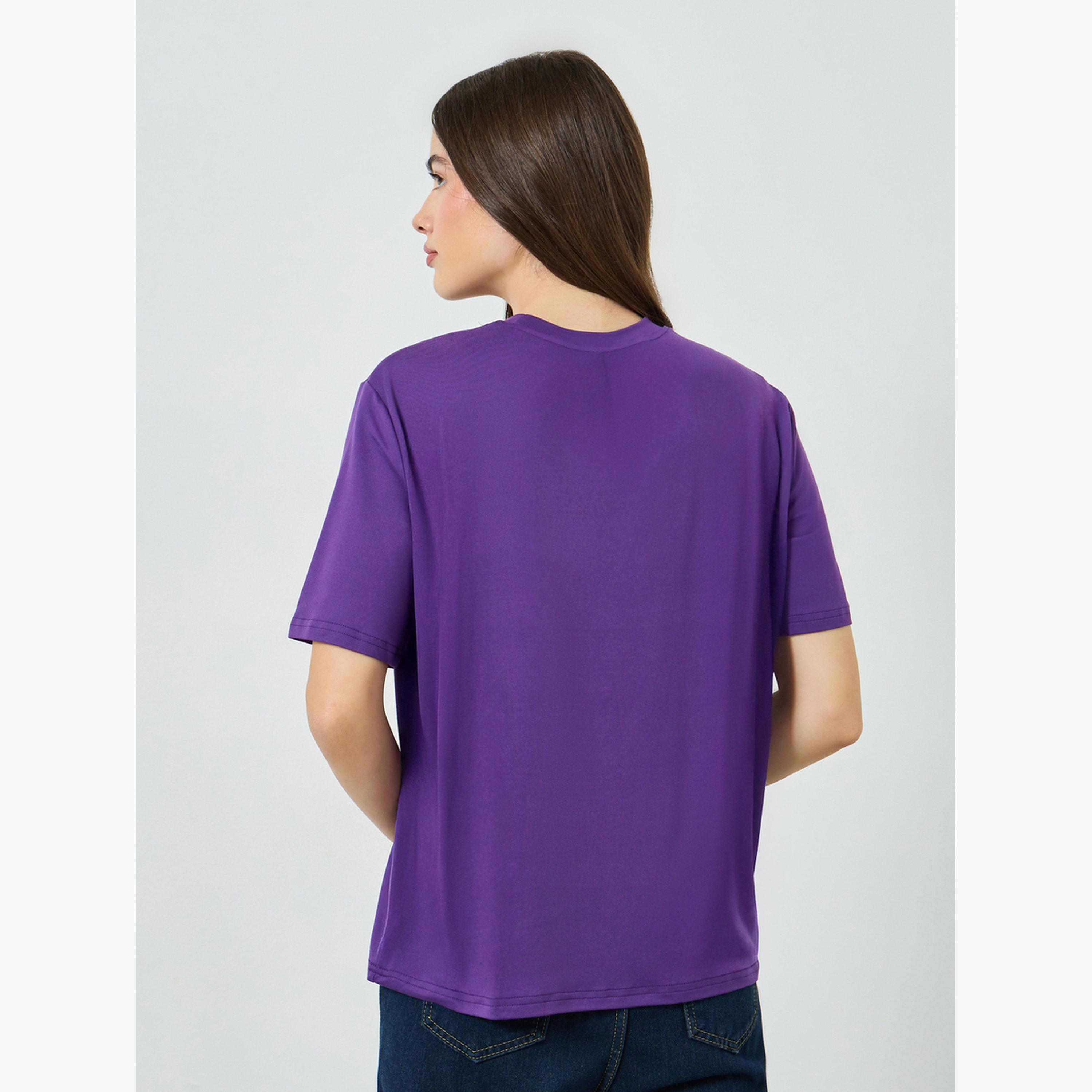Styli Purple Floral Pocket Relaxed Fit T-Shirt-women-clothing-tshirts-image-5
