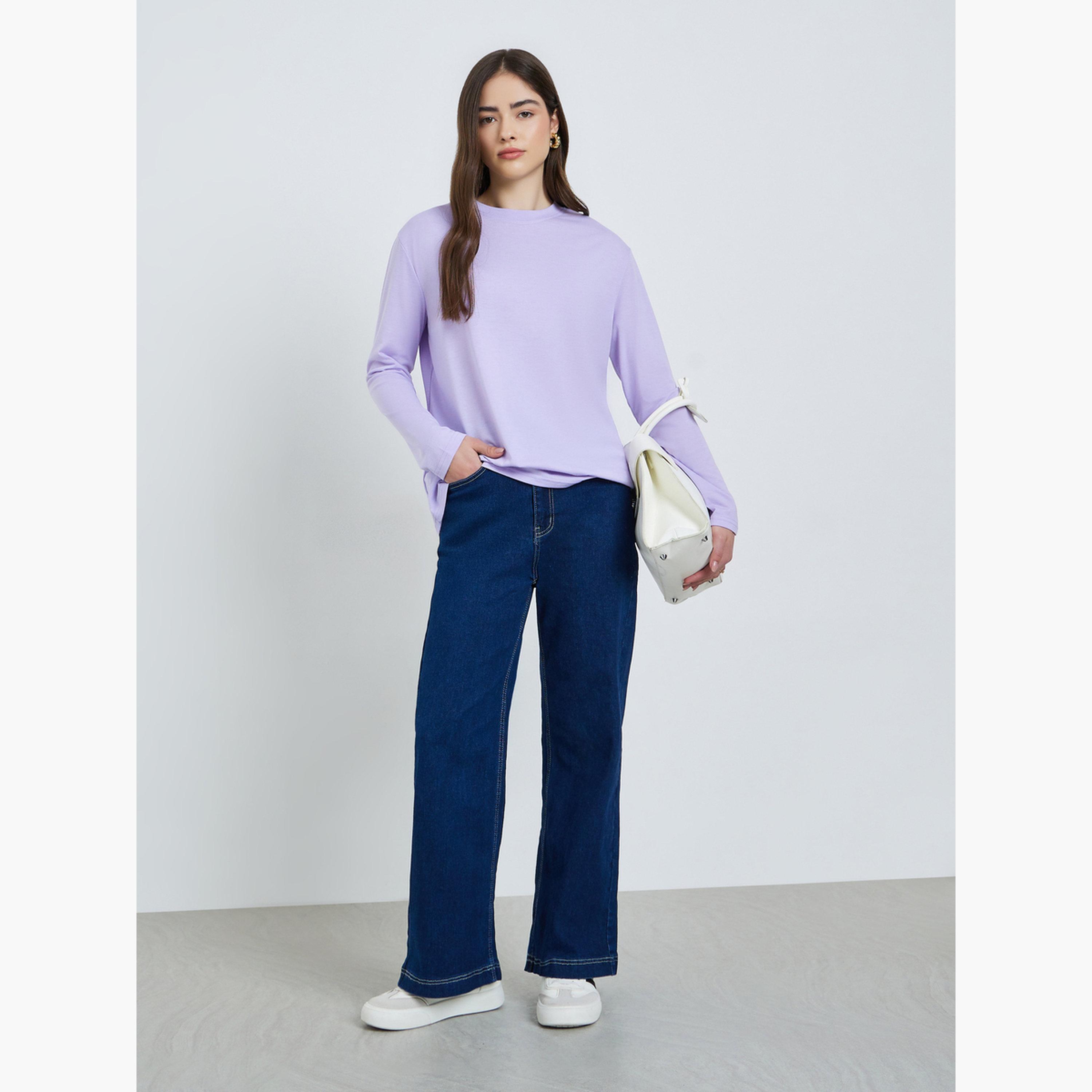 Styli Purple Slogan Long Sleeve T-Shirt-women-clothing-tshirts-image-2