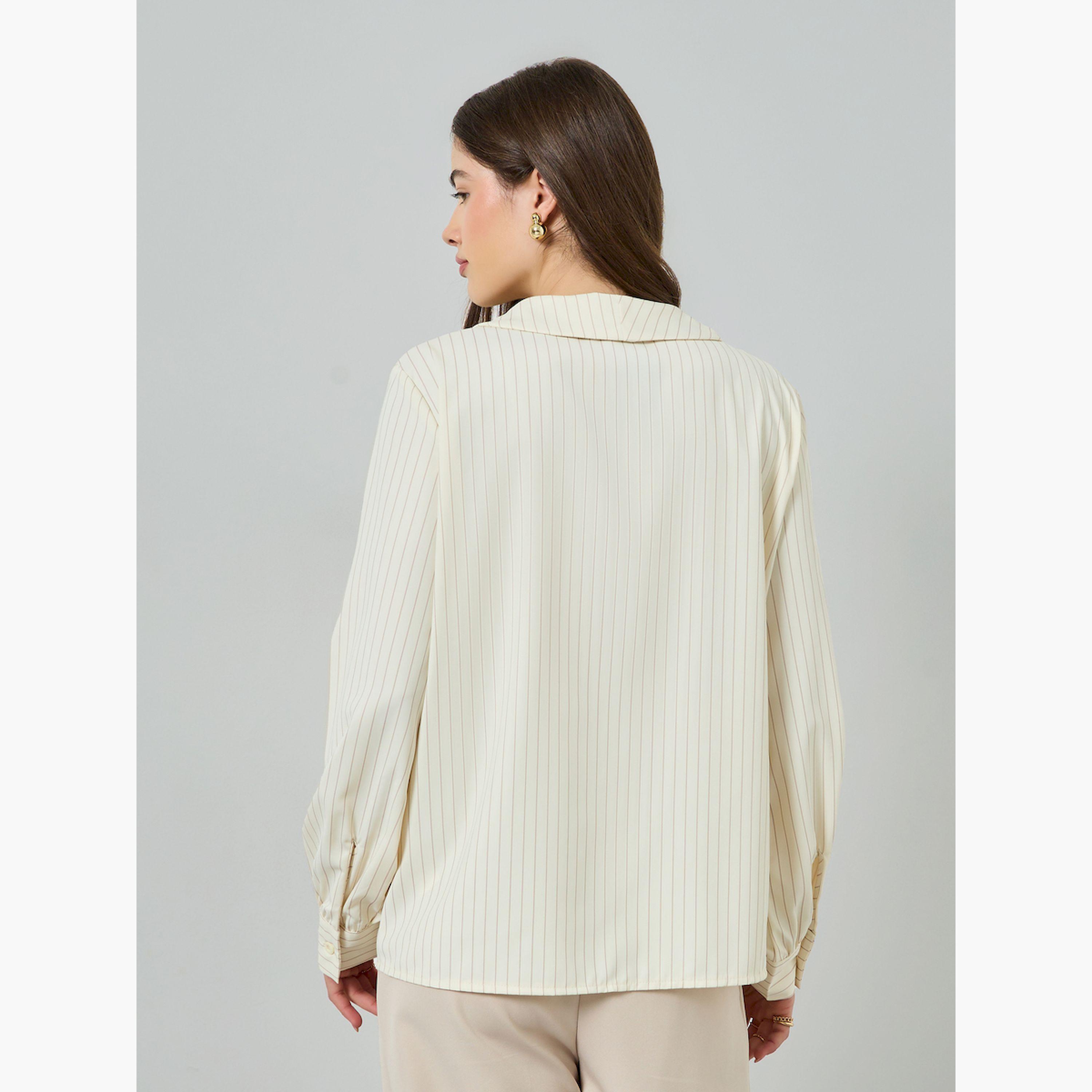 بلوزة مقلمة مزينة بإبزيم معدني-women-clothing-shirtsandblouses-blouses-image-4
