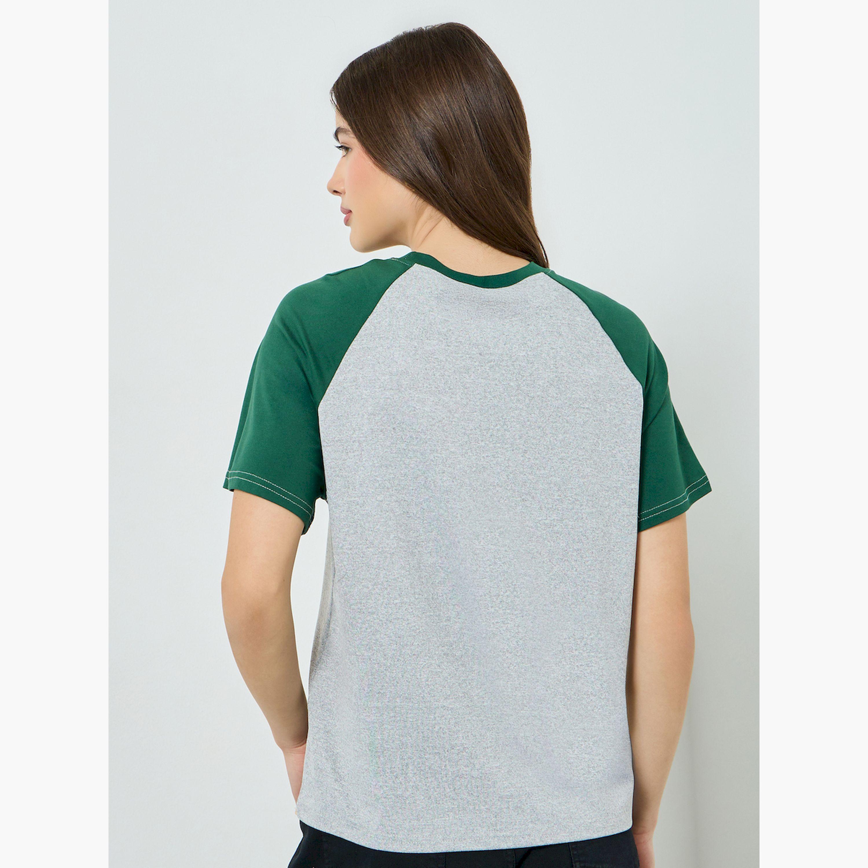 Styli Grey Contrast Raglan Sleeves T-Shirt-women-clothing-tshirts-image-3