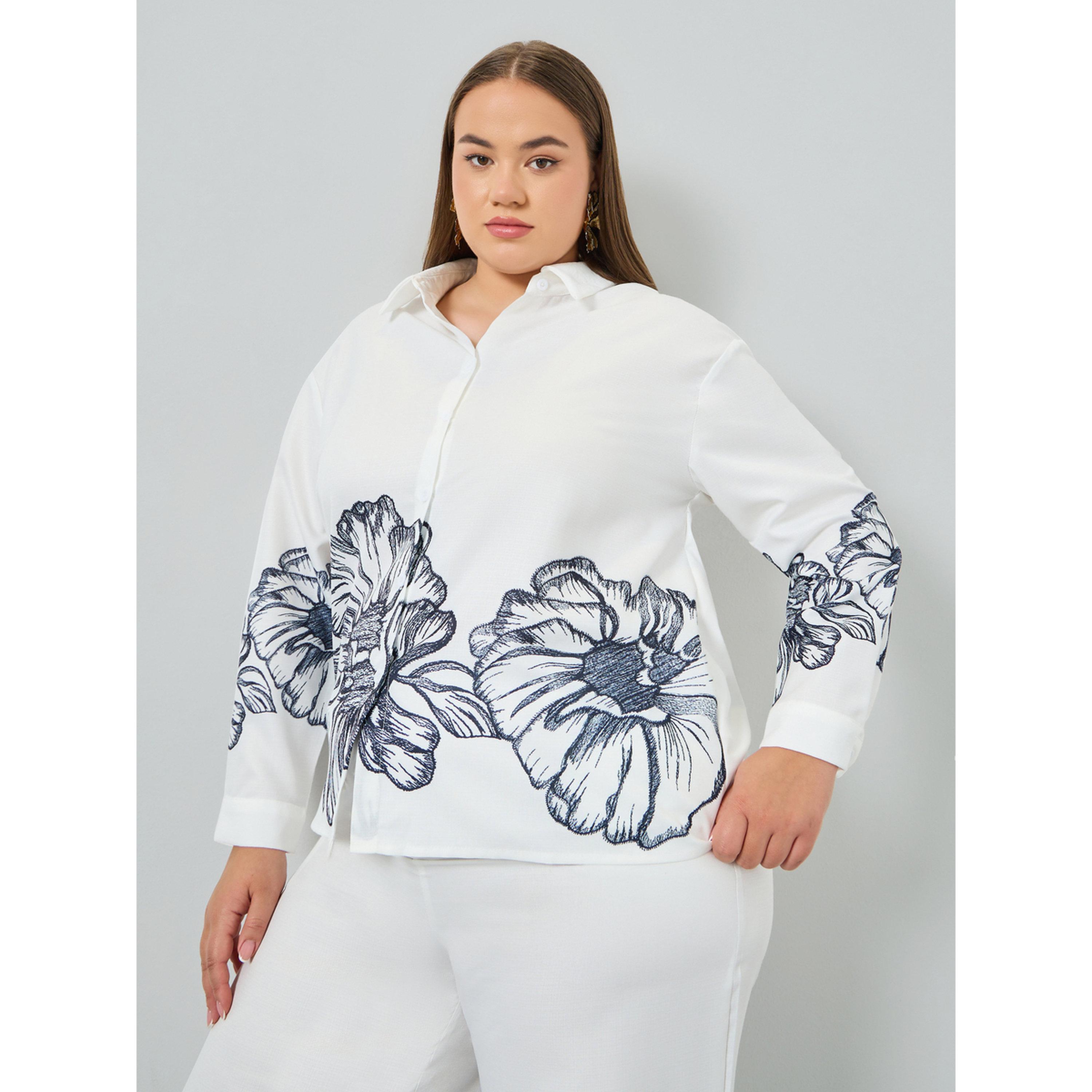 Styli Plus Size Off White Floral Print Shirt-women-clothing-shirtsandblouses-shirts-image-1