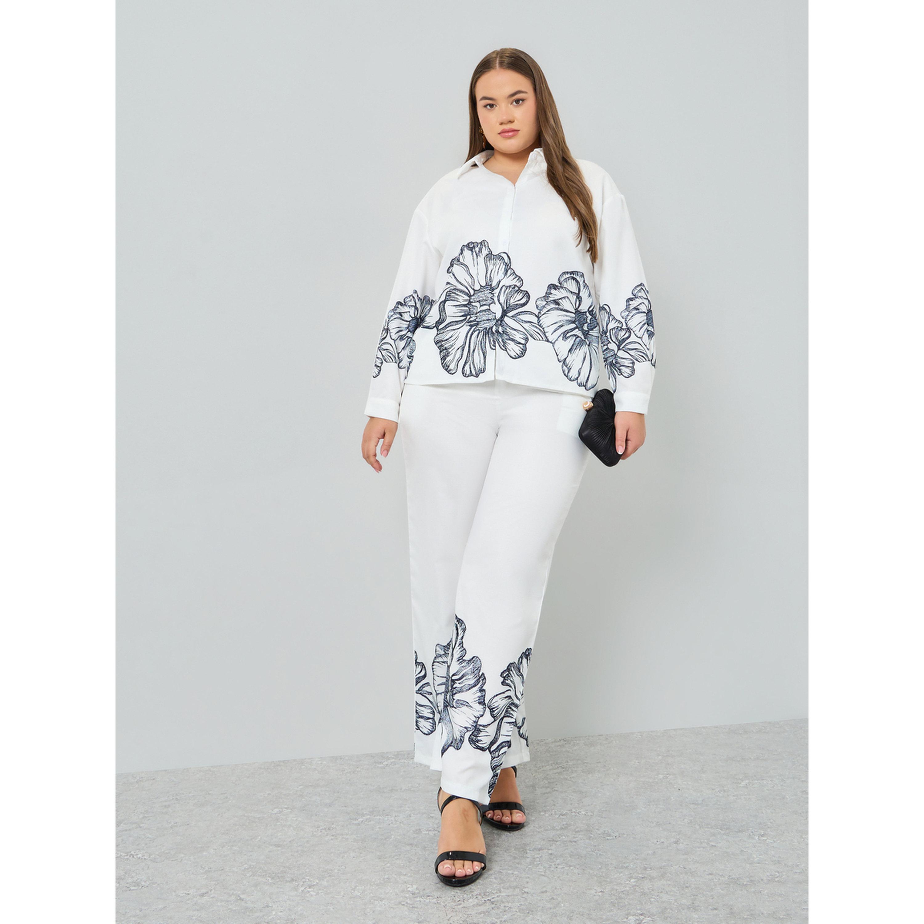 Styli Plus Size Off White Floral Print Shirt-women-clothing-shirtsandblouses-shirts-image-2