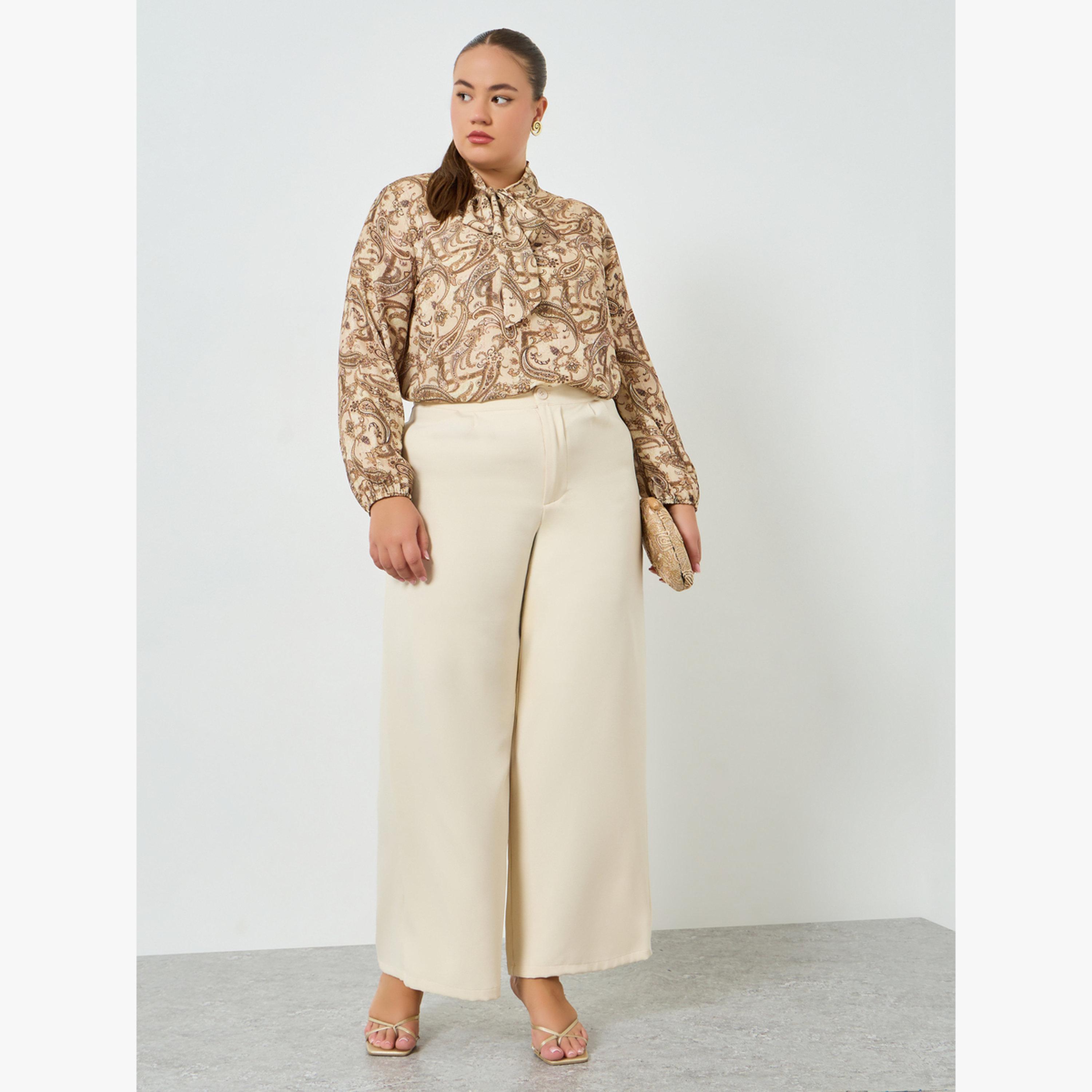 Styli Plus Size Paisley Print Tie-Up Neck Blouse-women-clothing-shirtsandblouses-blouses-image-2