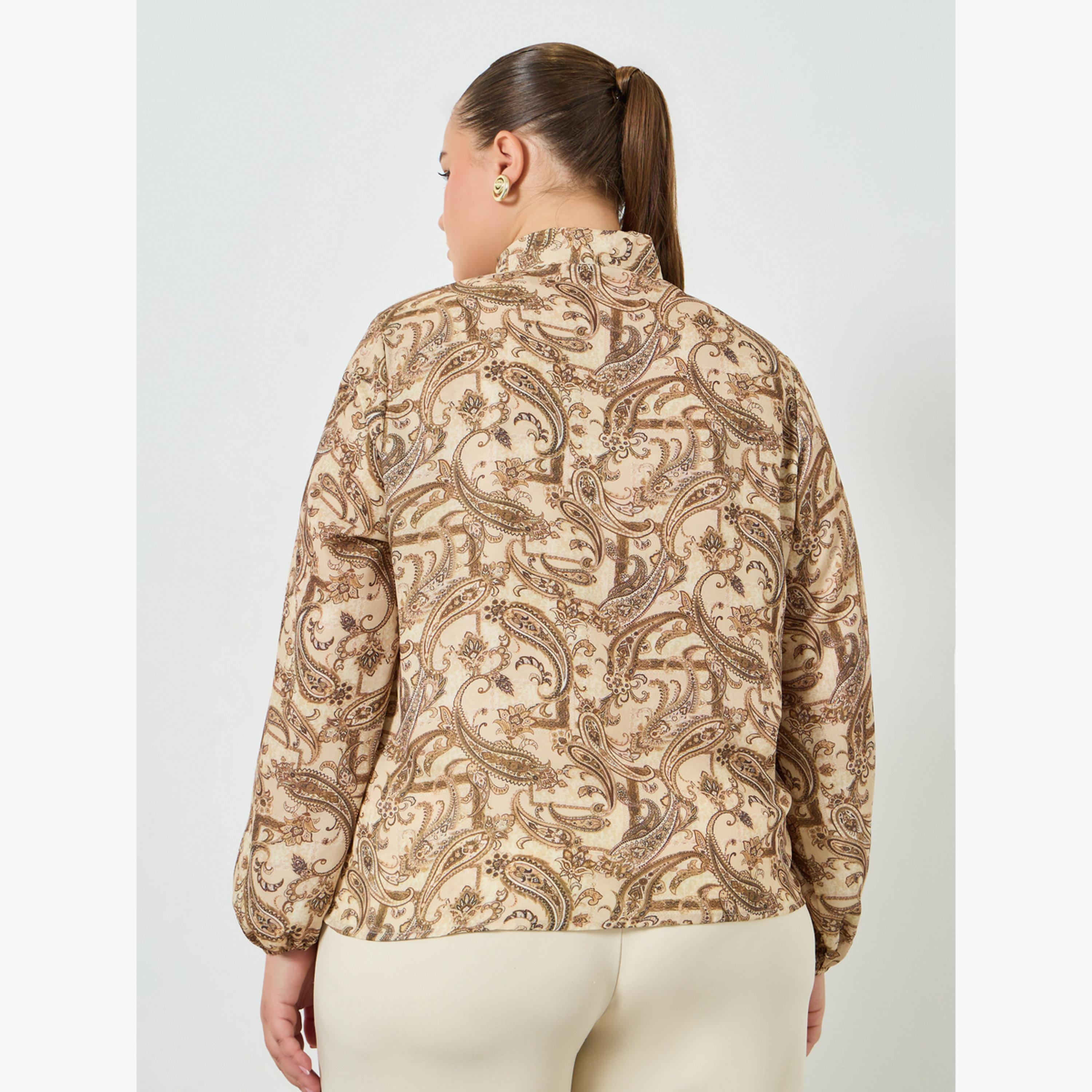 Styli Plus Size Paisley Print Tie-Up Neck Blouse-women-clothing-shirtsandblouses-blouses-image-5