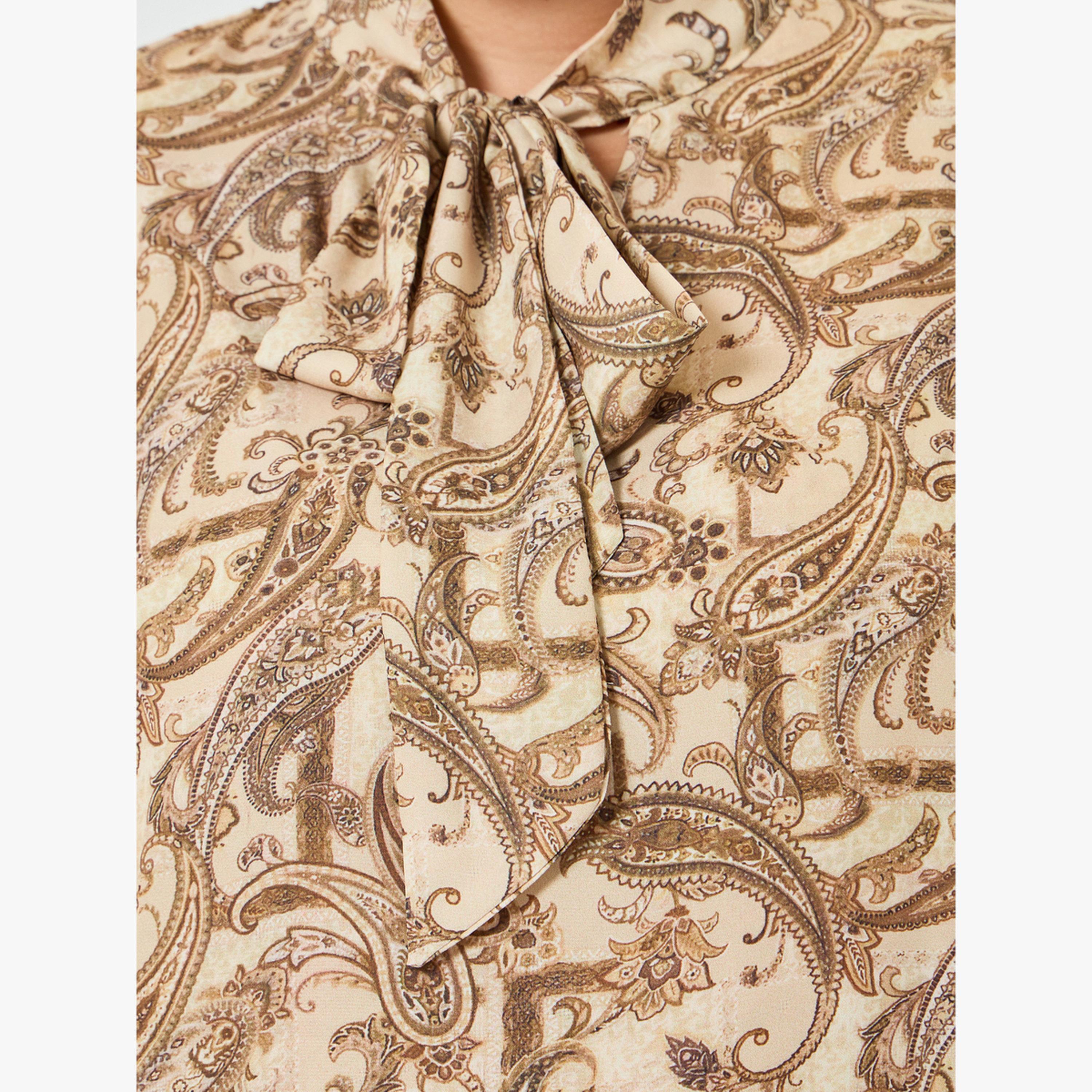 Styli Plus Size Paisley Print Tie-Up Neck Blouse-women-clothing-shirtsandblouses-blouses-image-6