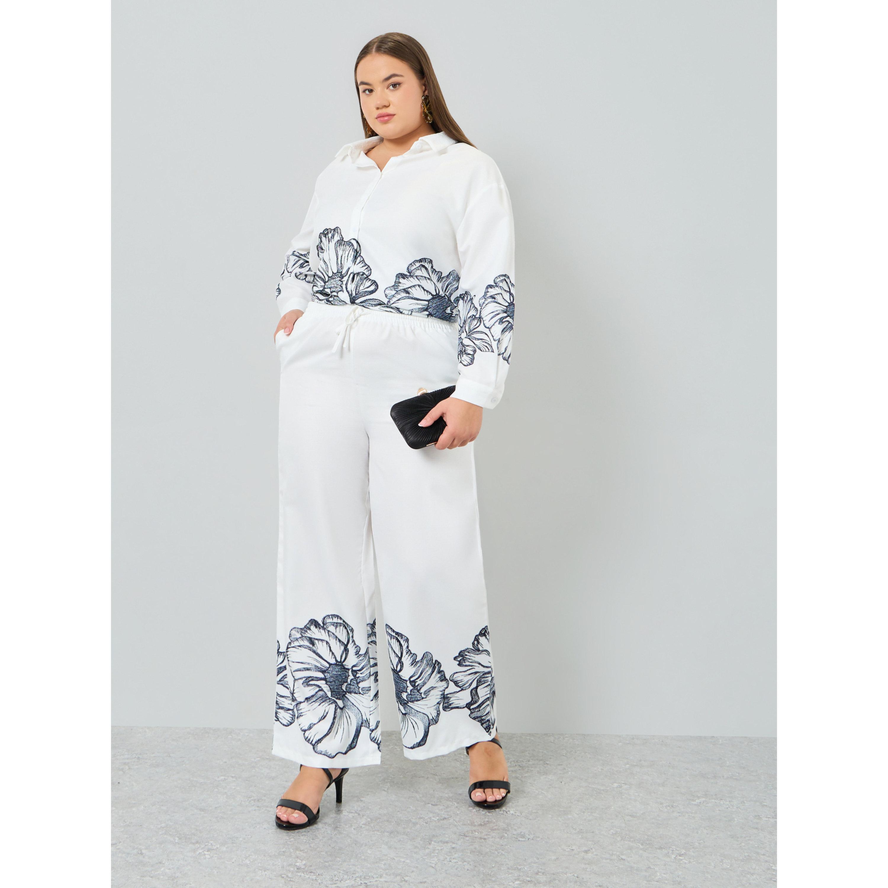 Styli Plus Size Off White Floral Wide Leg Trousers-women-clothing-bottoms-joggers-image-2