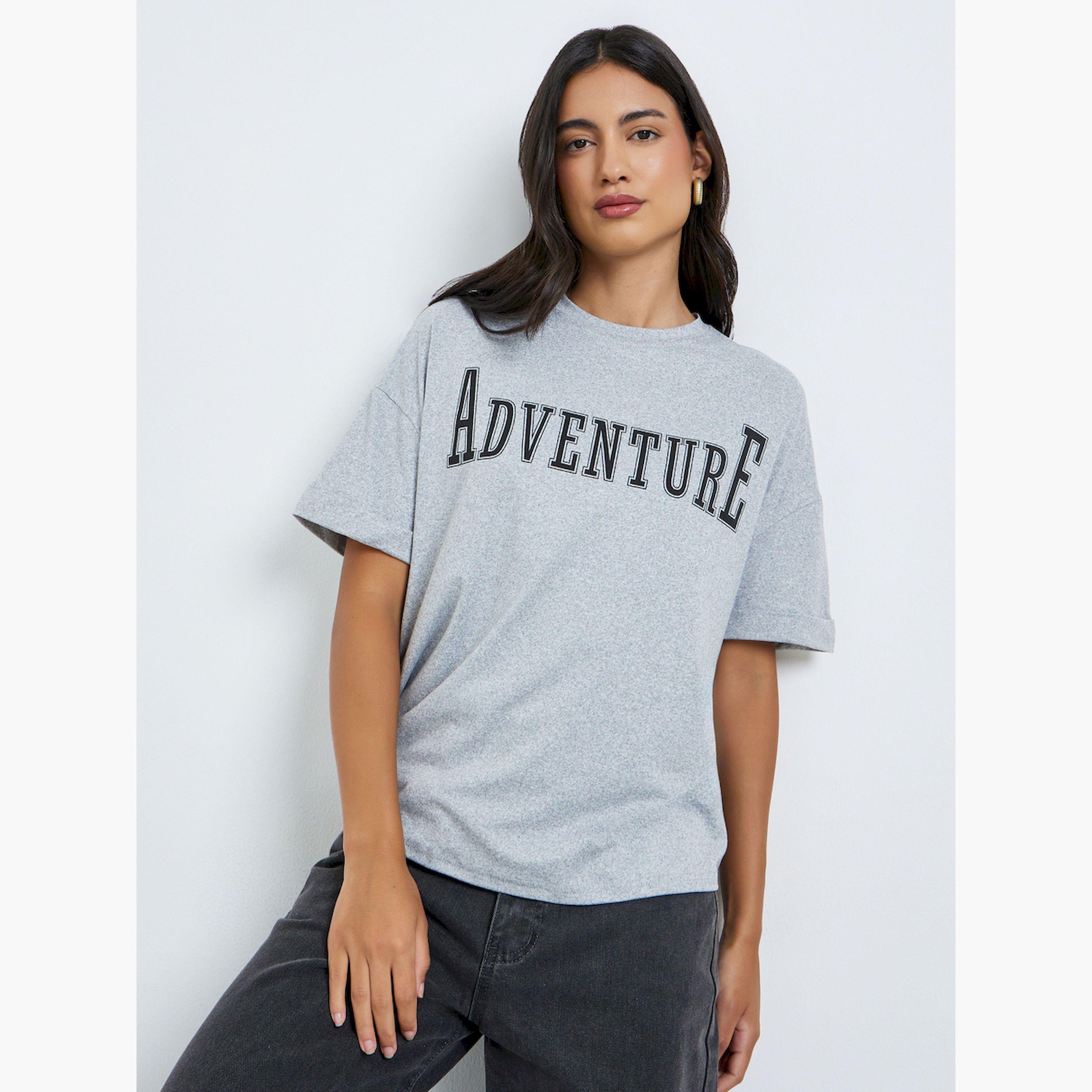 Styli Grey Slogan Print Oversized T-Shirt-women-clothing-tshirts-image-1