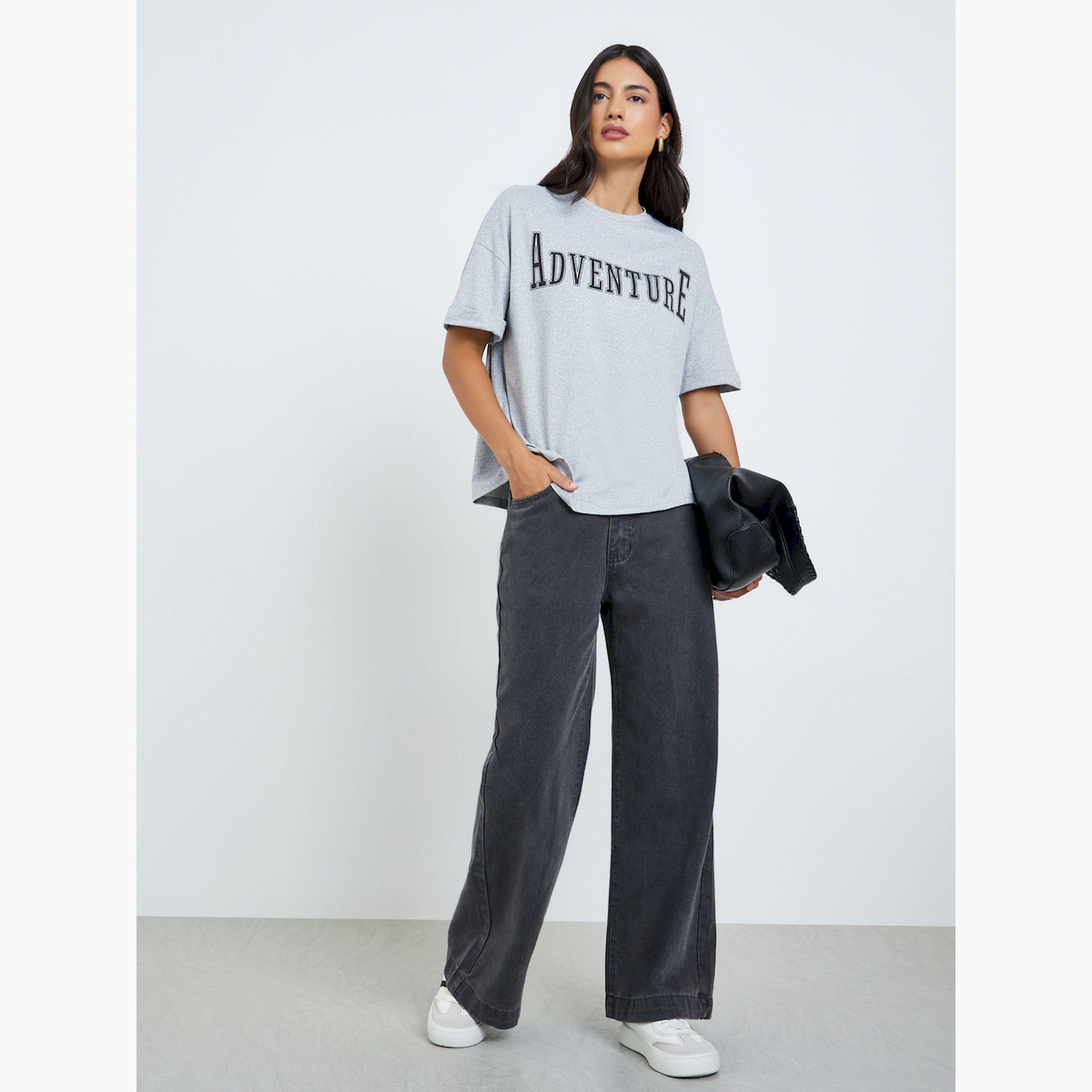 Styli Grey Slogan Print Oversized T-Shirt-women-clothing-tshirts-image-2
