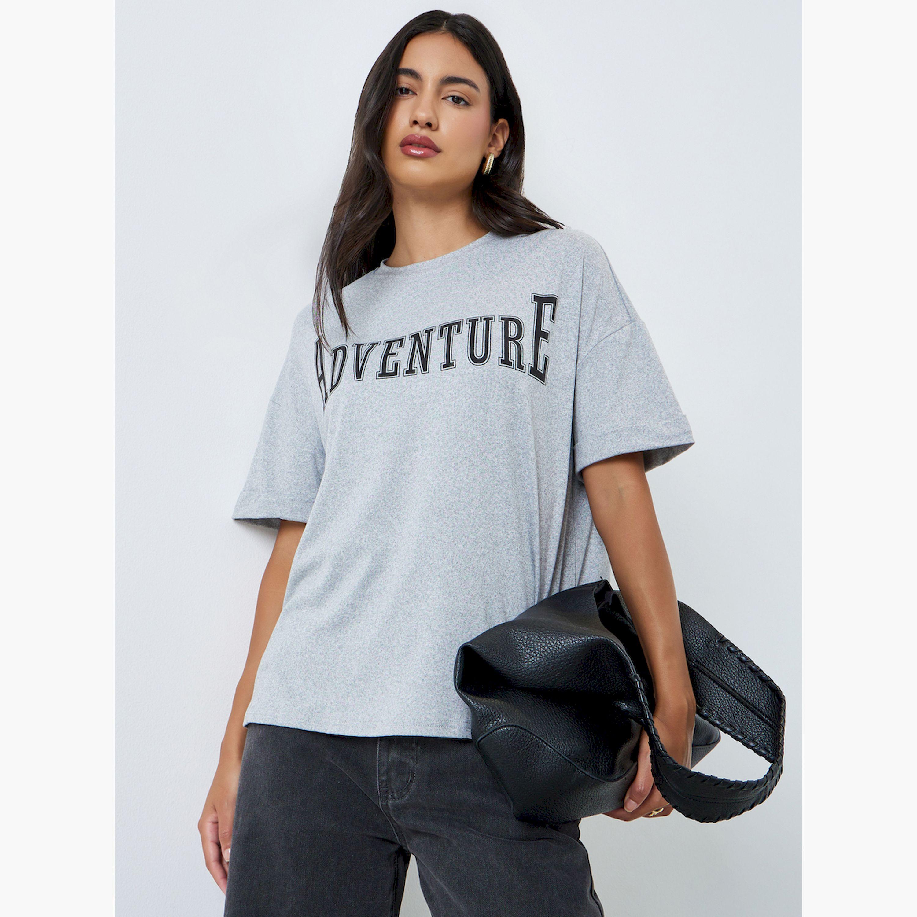Styli Grey Slogan Print Oversized T-Shirt-women-clothing-tshirts-image-3
