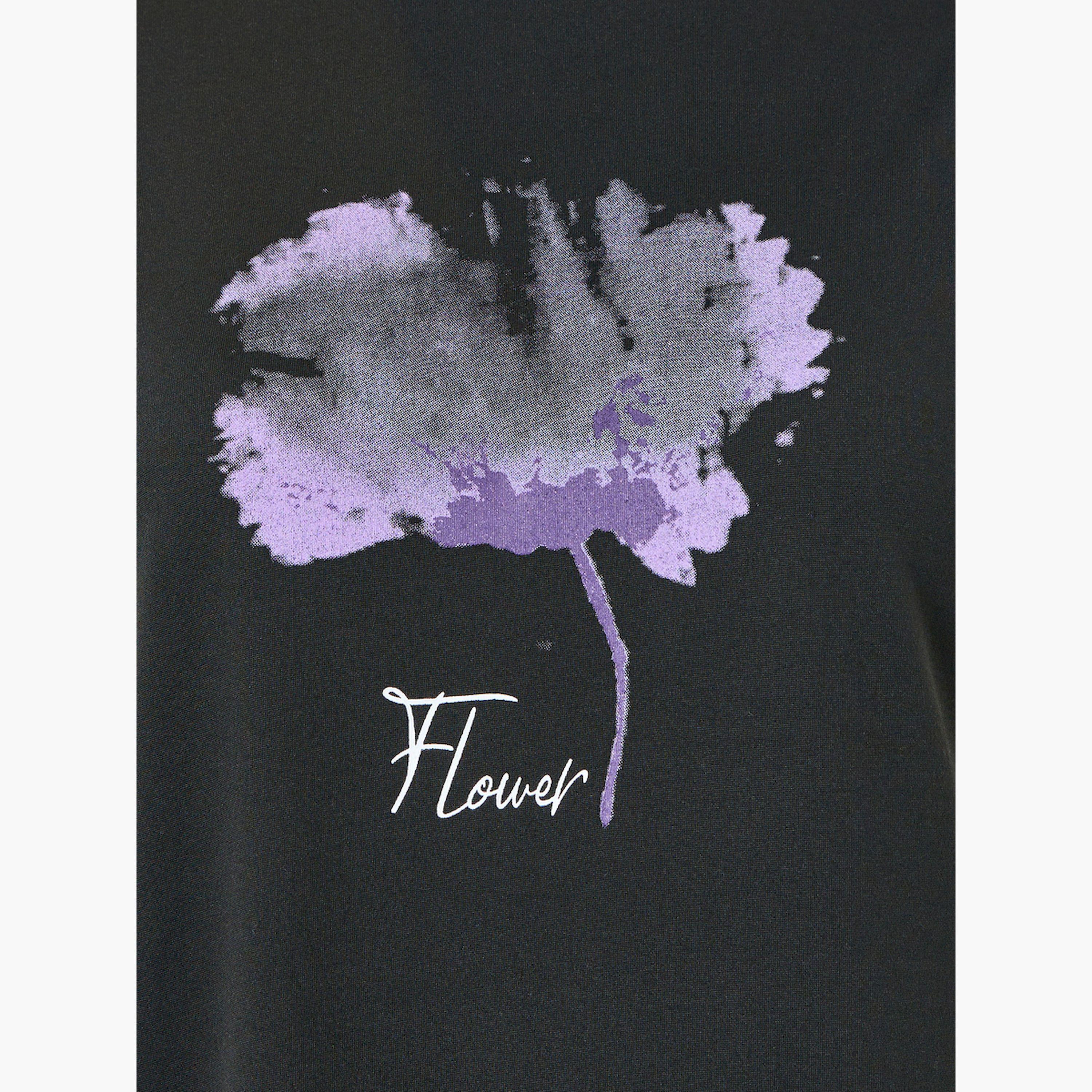 Styli Women Black Graphic Flower Print T-Shirt-women-clothing-tshirts-image-5