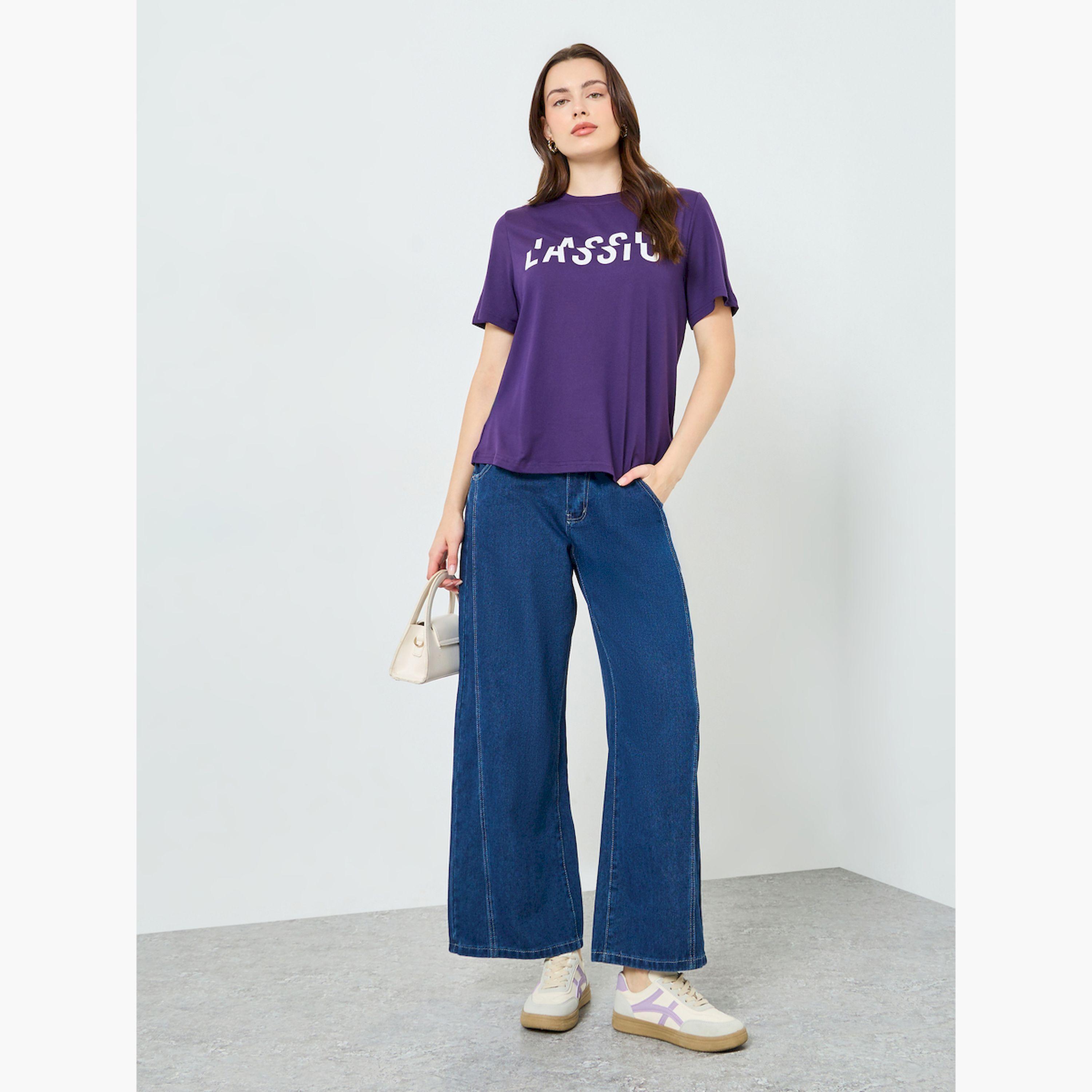 Styli Purple Slogan Print Regular Fit T-Shirt-women-clothing-tshirts-image-2