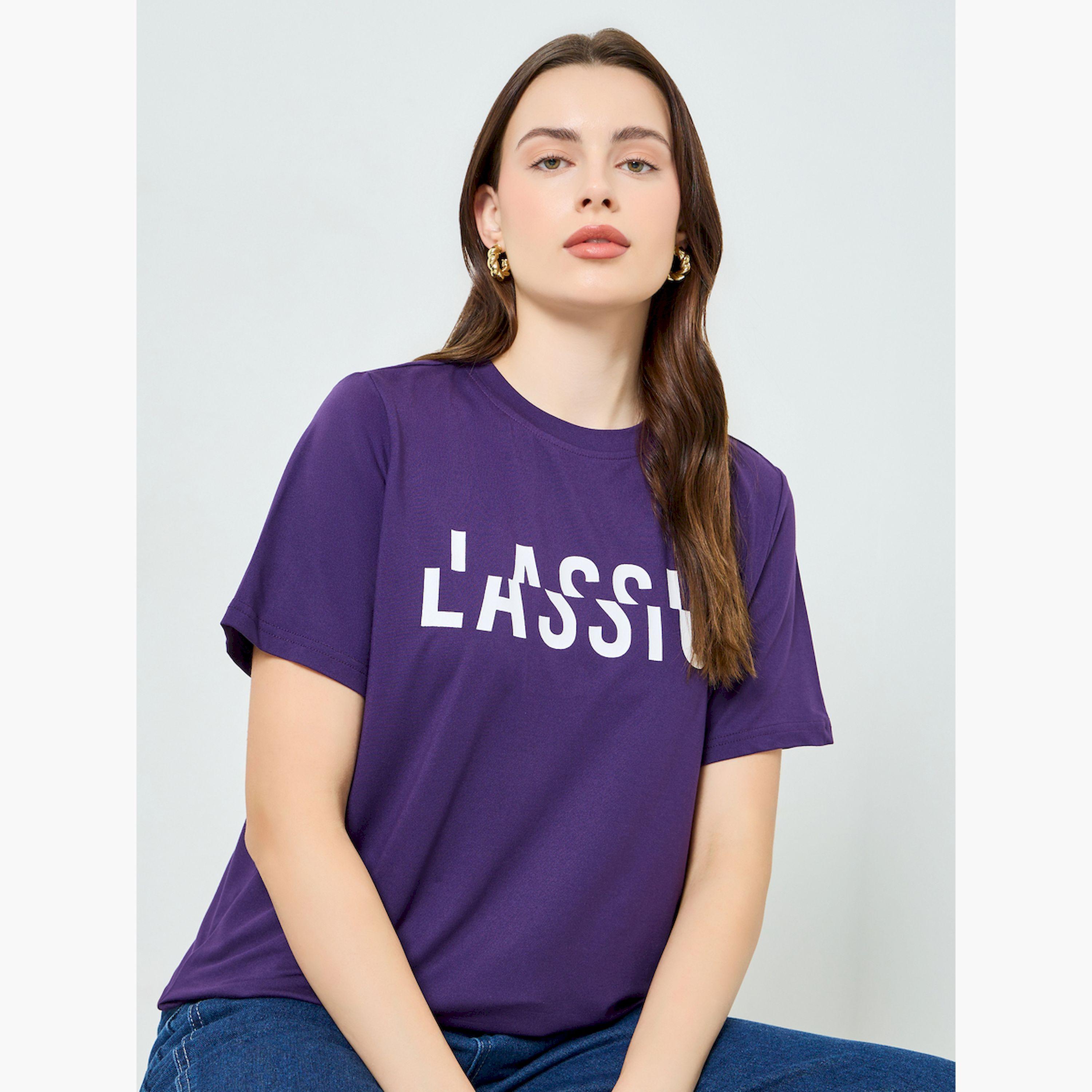 تيشيرت بطبعة شعار وقصة عادية-women-clothing-tshirts-image-3