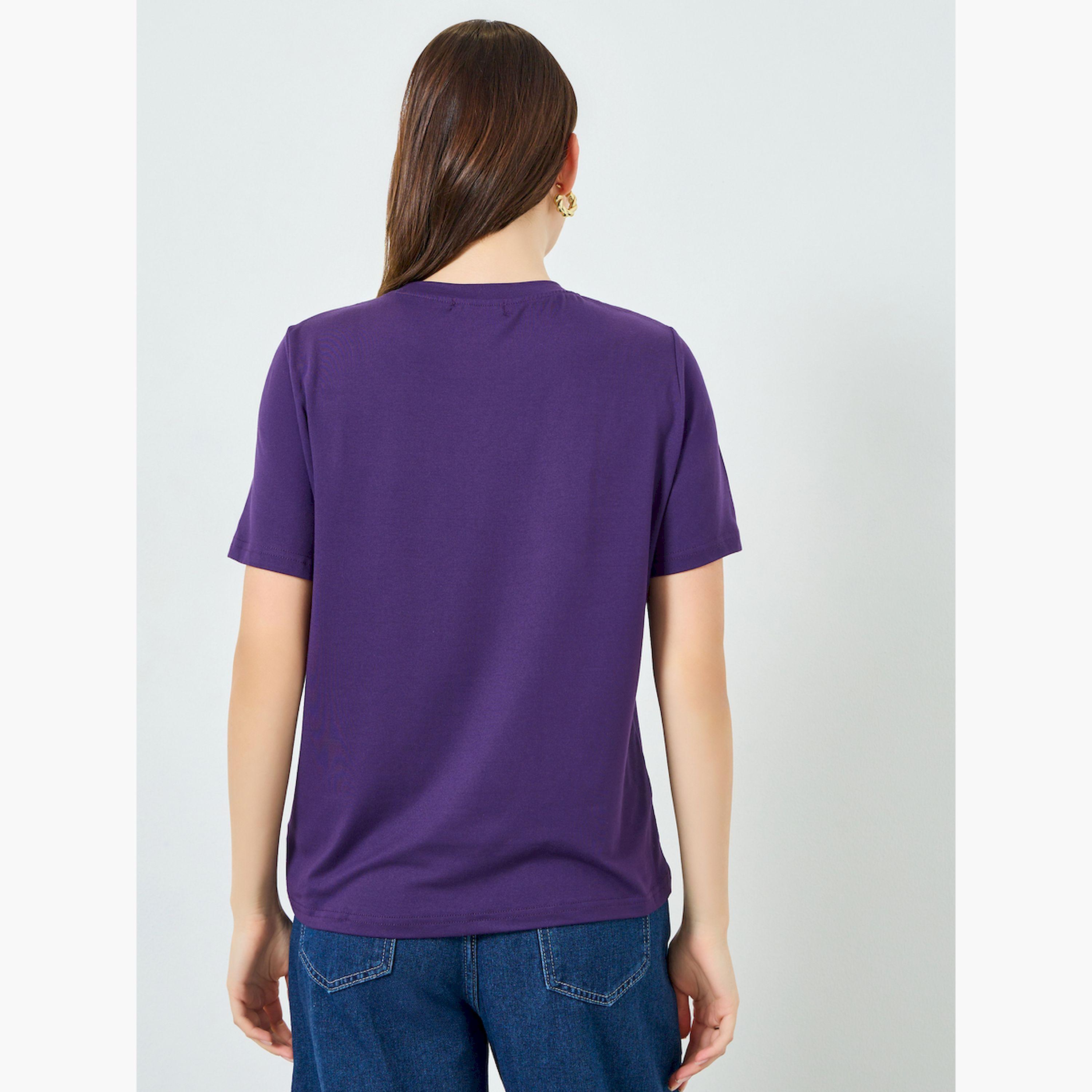 Styli Purple Slogan Print Regular Fit T-Shirt-women-clothing-tshirts-image-4