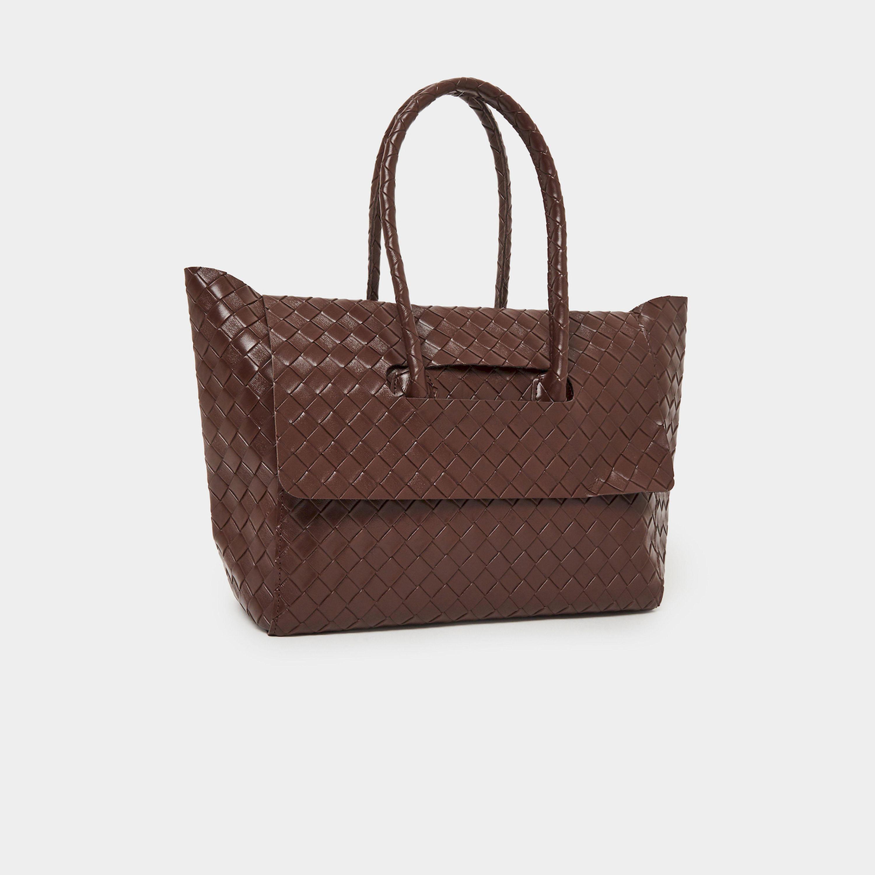 Styli Brown Leather Weave Shoulder Bag-women-bagsandwallets-handbags-image-1