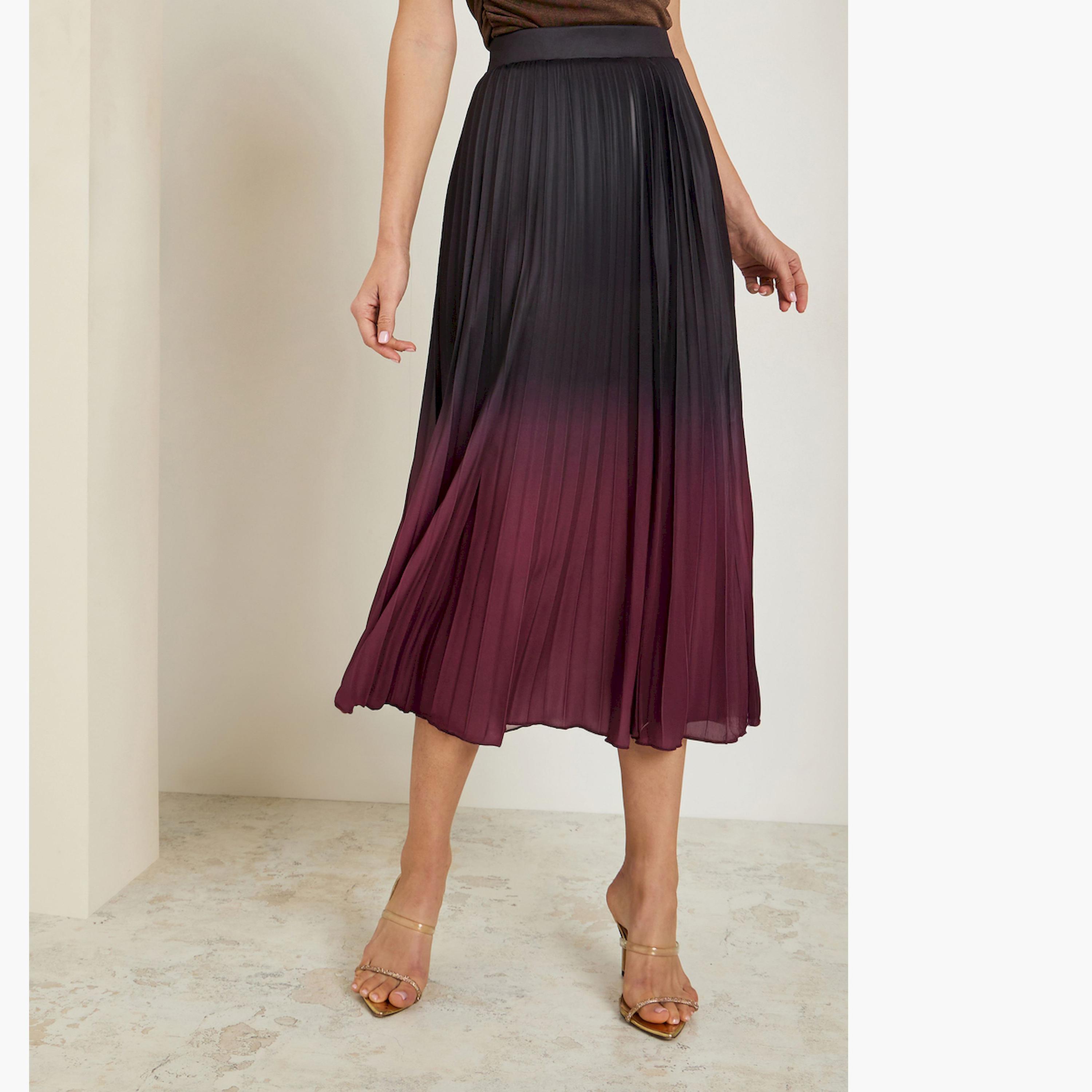 تنورة ميدي بكسرات وحافة واسعة بنمط متدرج-women-clothing-bottoms-skirts-image-1