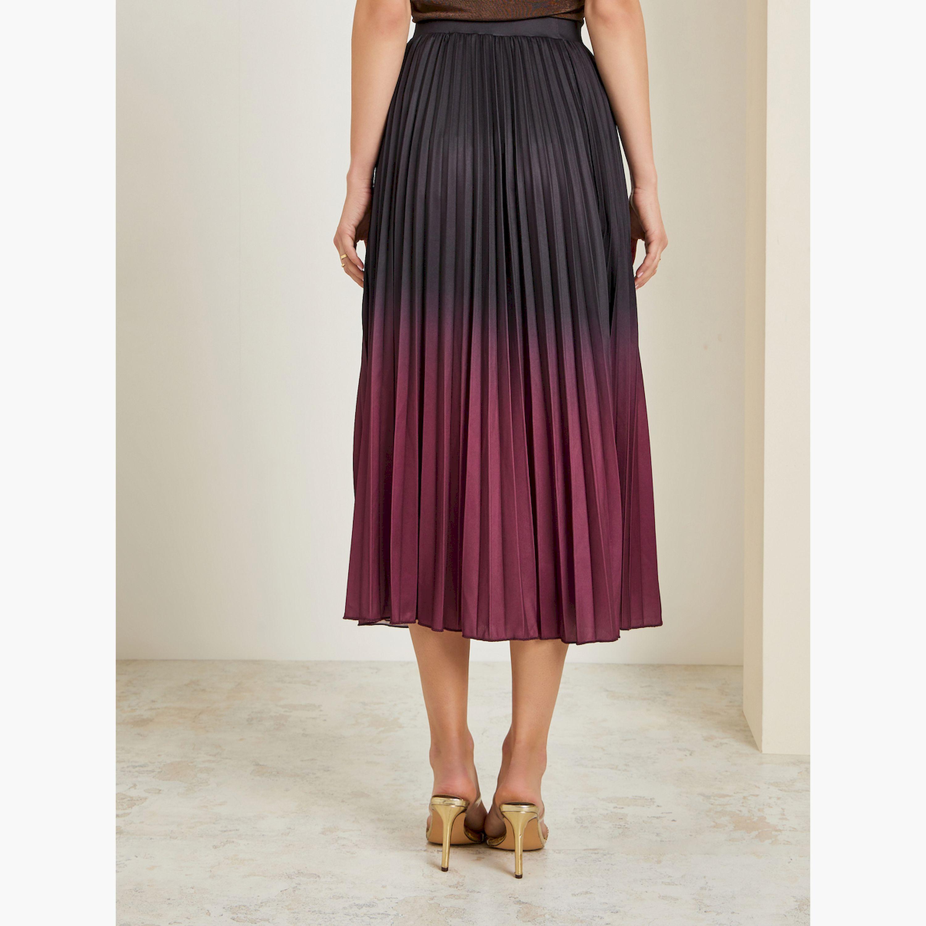 تنورة ميدي بكسرات وحافة واسعة بنمط متدرج-women-clothing-bottoms-skirts-image-4