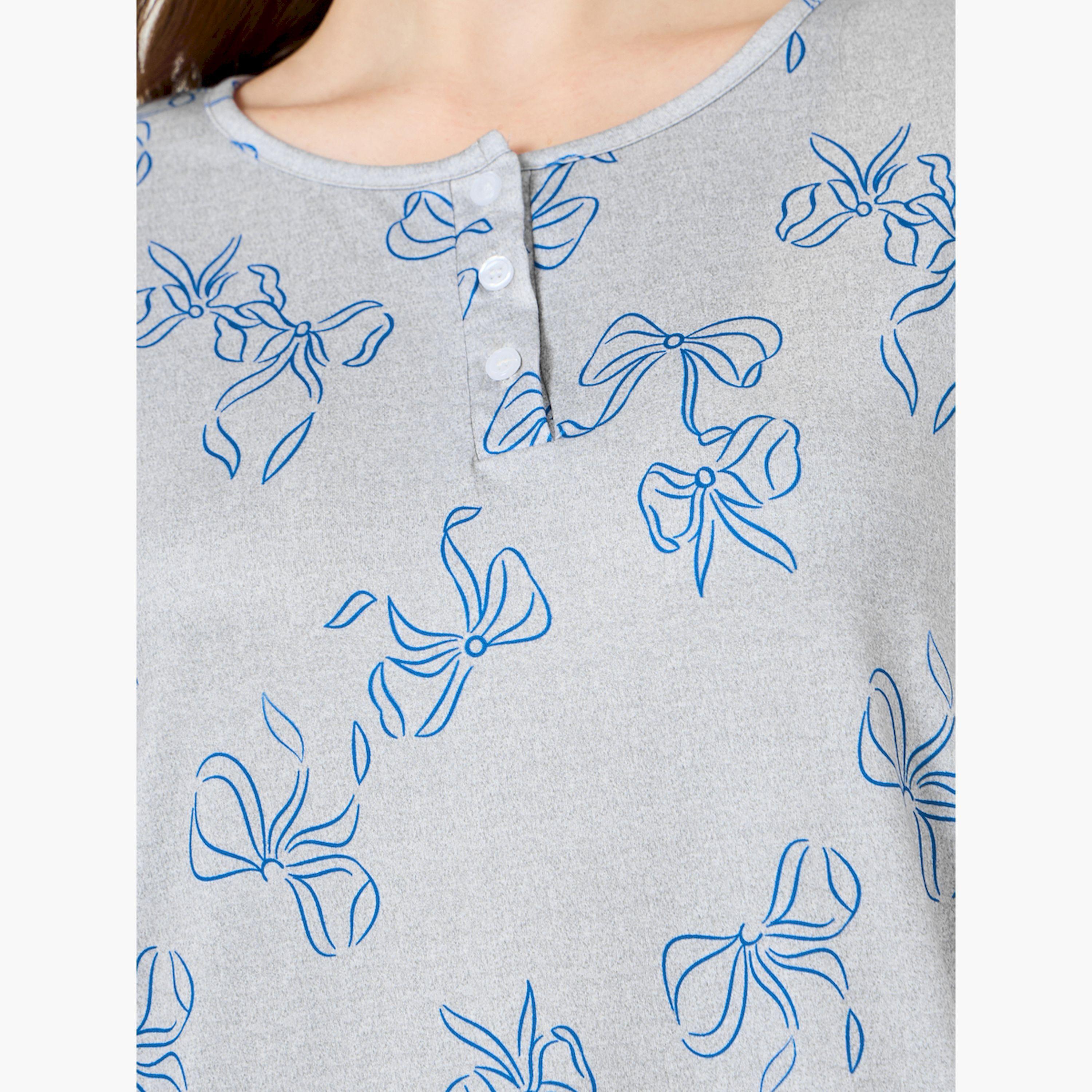 قميص نوم رمادي أكمام قصيرة بطبعة فيونكة-women-clothing-nightwear-nighties-image-5