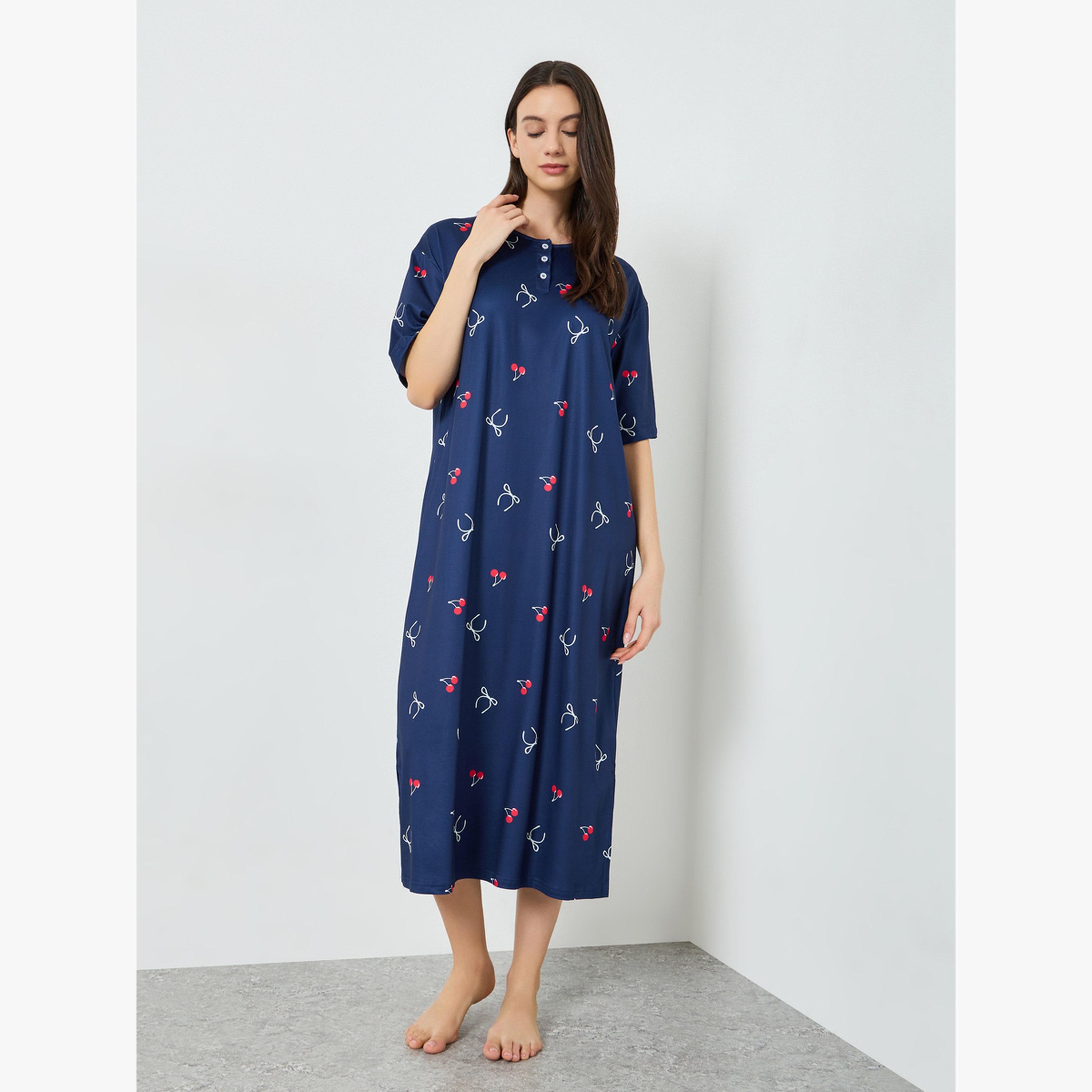 فستان تيشيرت بطبعة كرز وأكمام قصيرة-women-clothing-nightwear-nighties-image-1