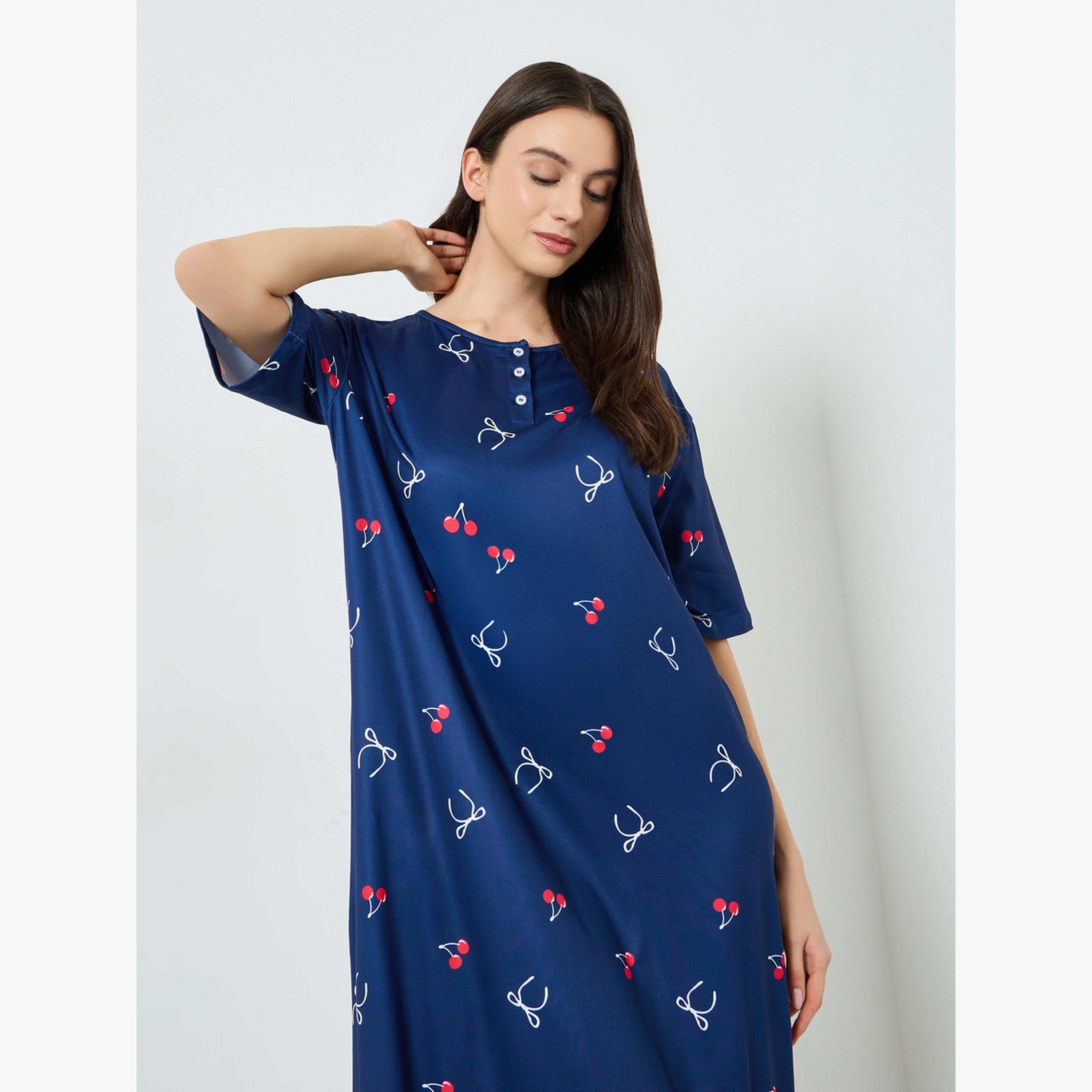 فستان تيشيرت بطبعة كرز وأكمام قصيرة-women-clothing-nightwear-nighties-image-2