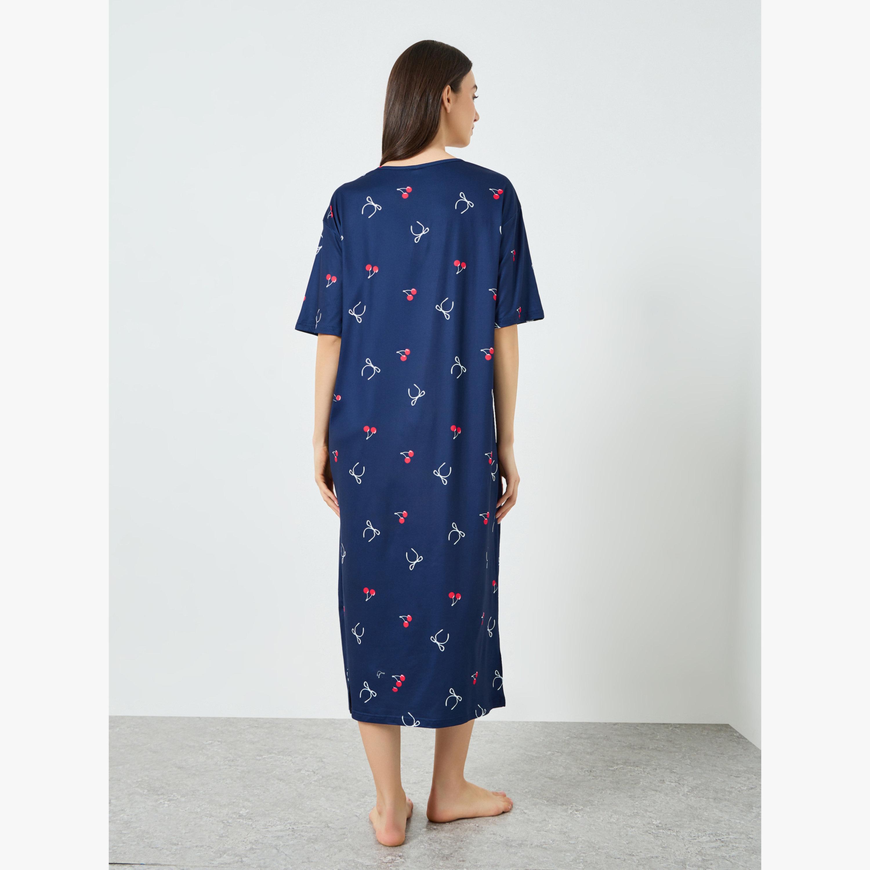 فستان تيشيرت بطبعة كرز وأكمام قصيرة-women-clothing-nightwear-nighties-image-3