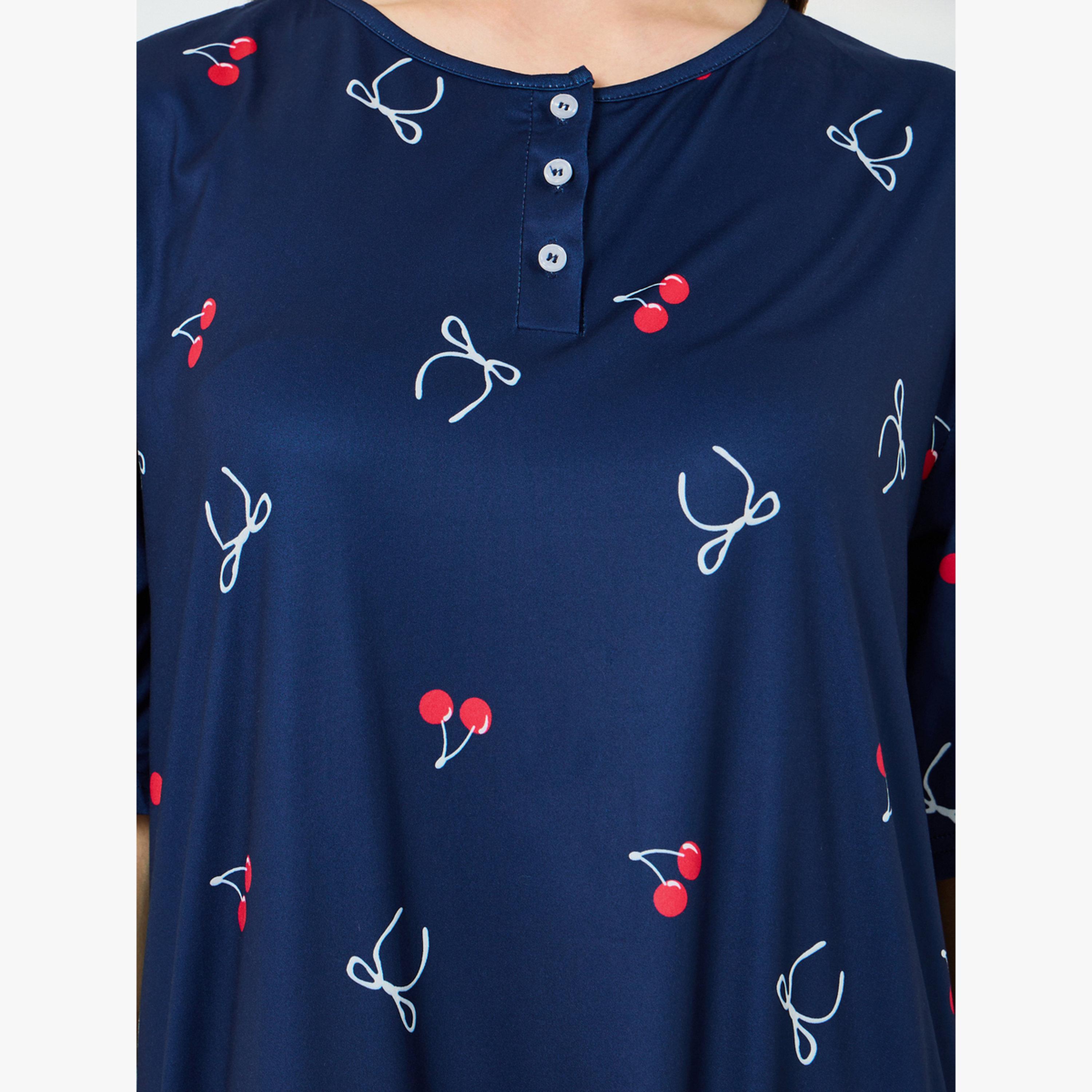 فستان تيشيرت بطبعة كرز وأكمام قصيرة-women-clothing-nightwear-nighties-image-4