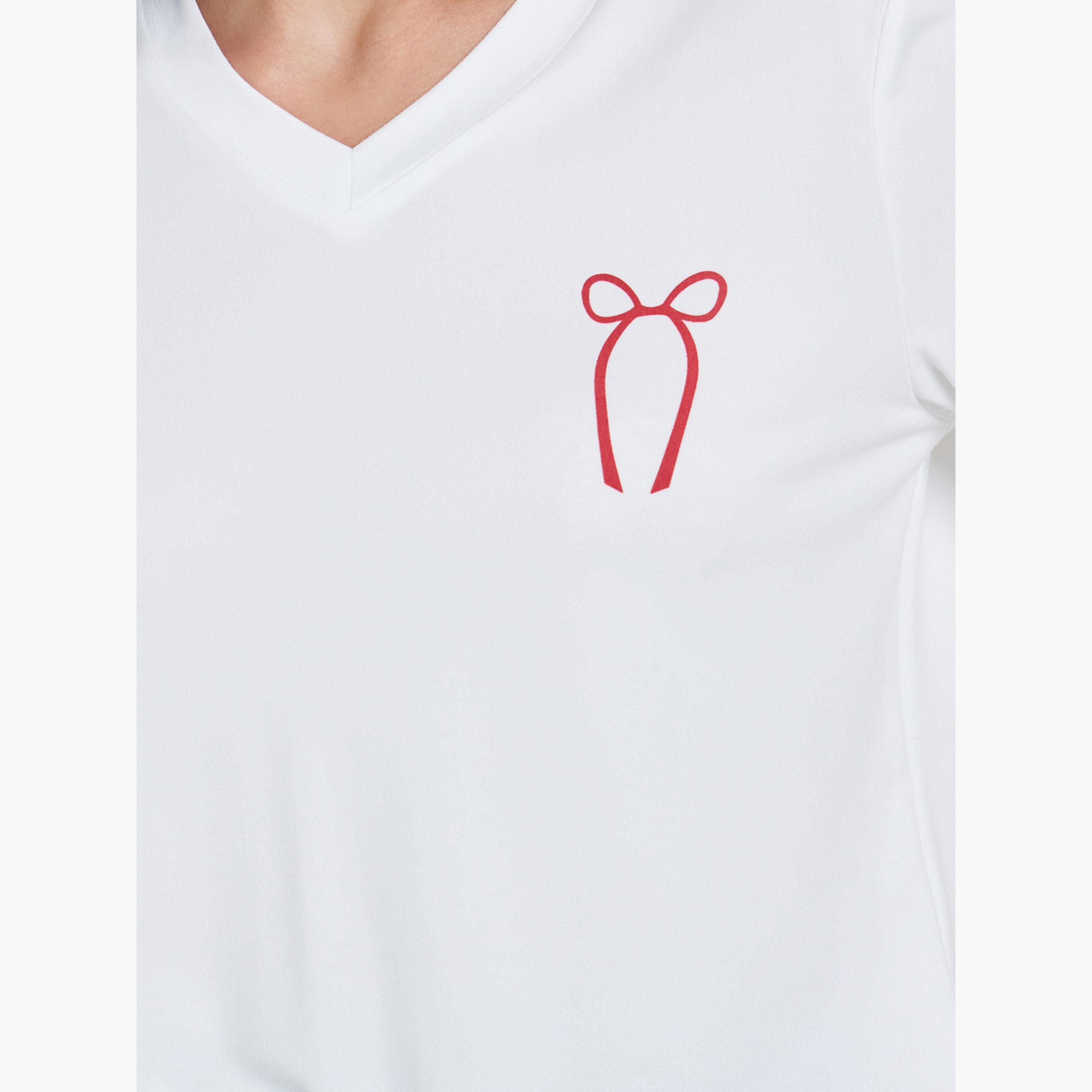 Styli V Neck Bow Print T-Shirt and Pyjama Set-women-clothing-nightwear-pyjamas-longsets-image-3