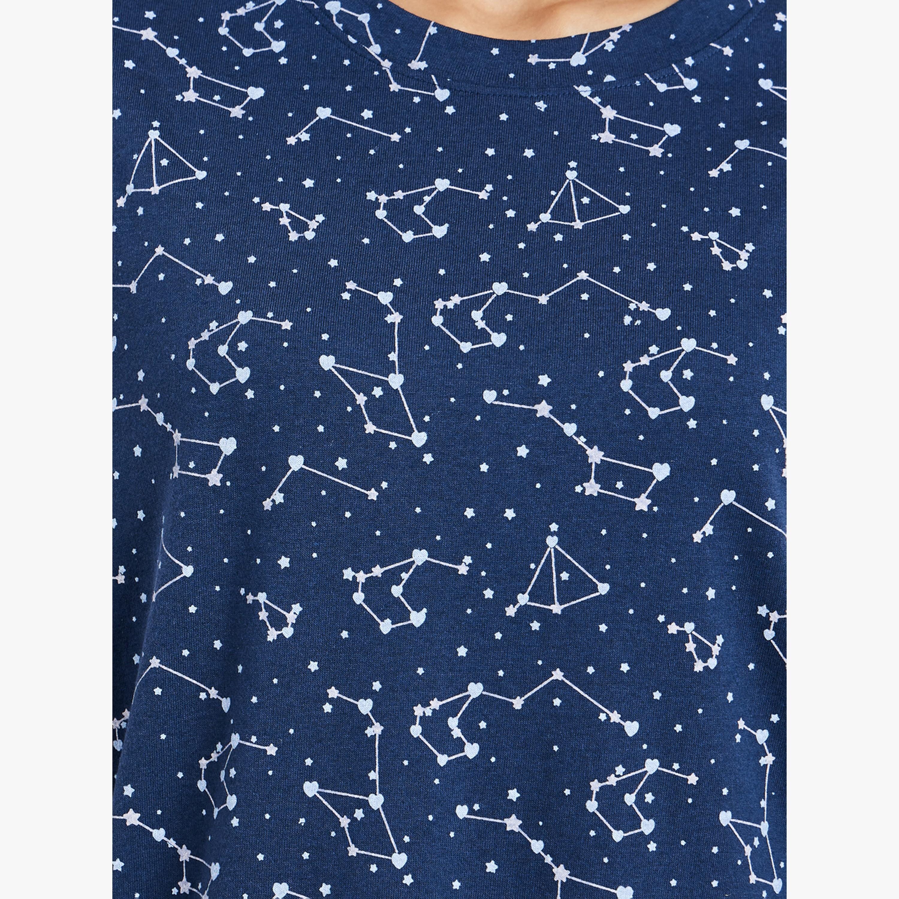 Styli Pack Of 2 - Slogan and All-Over Constellation Print Sleep T-Shirt-women-clothing-nightwear-nighties-image-6