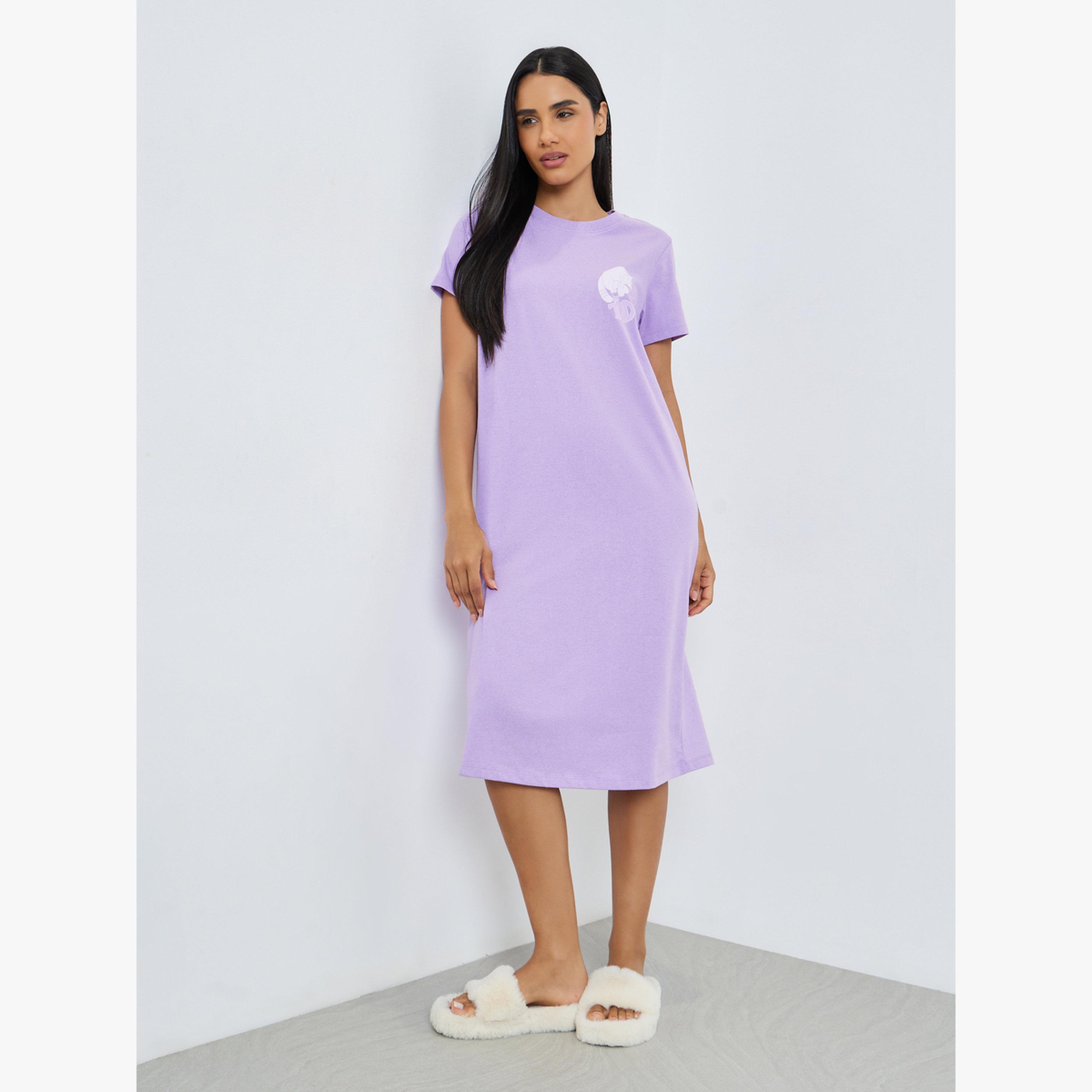 حزمة من 2 تيشيرت نوم مطبع بنمط قطة وشعار نوت توداي-women-clothing-nightwear-nighties-image-3
