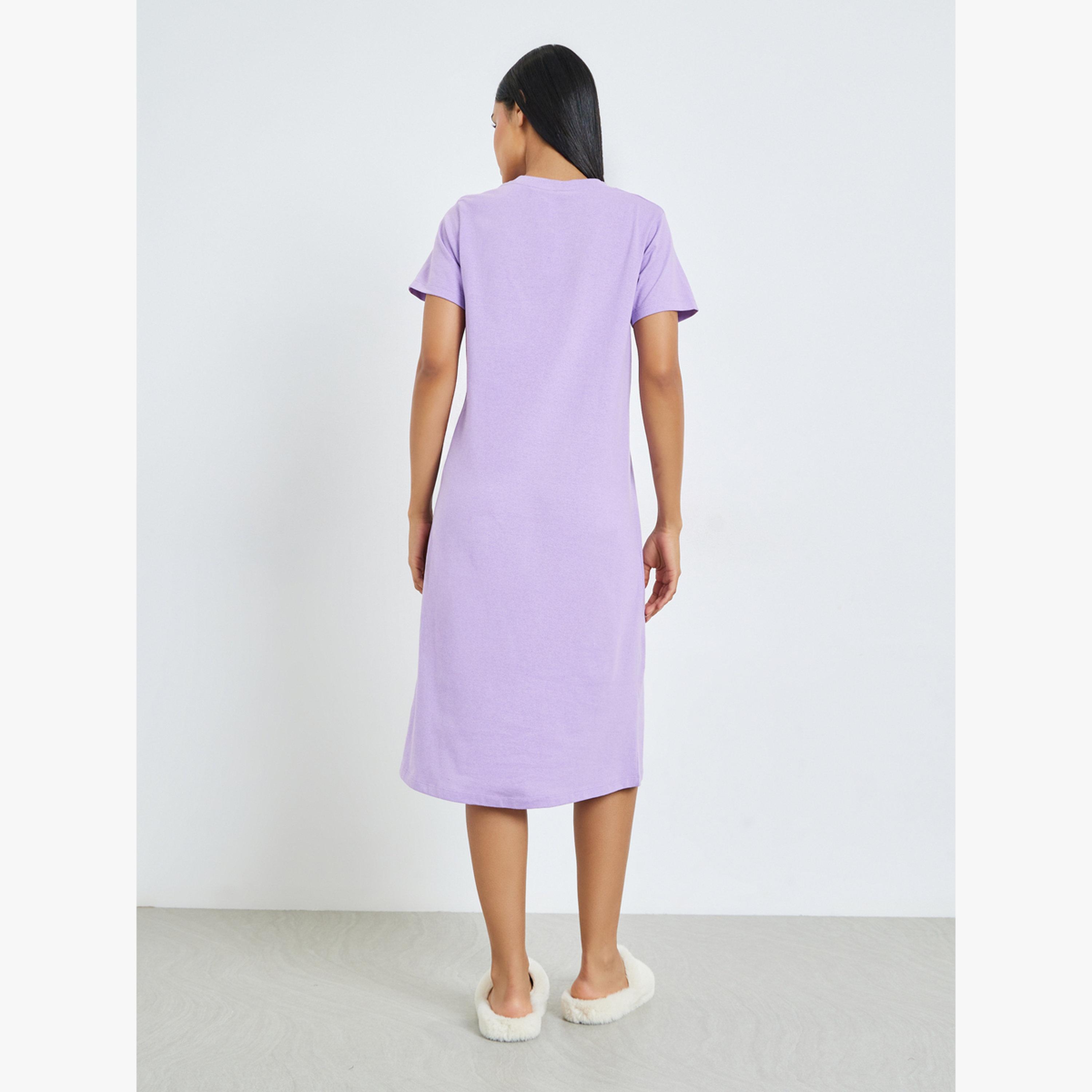 حزمة من 2 تيشيرت نوم مطبع بنمط قطة وشعار نوت توداي-women-clothing-nightwear-nighties-image-5