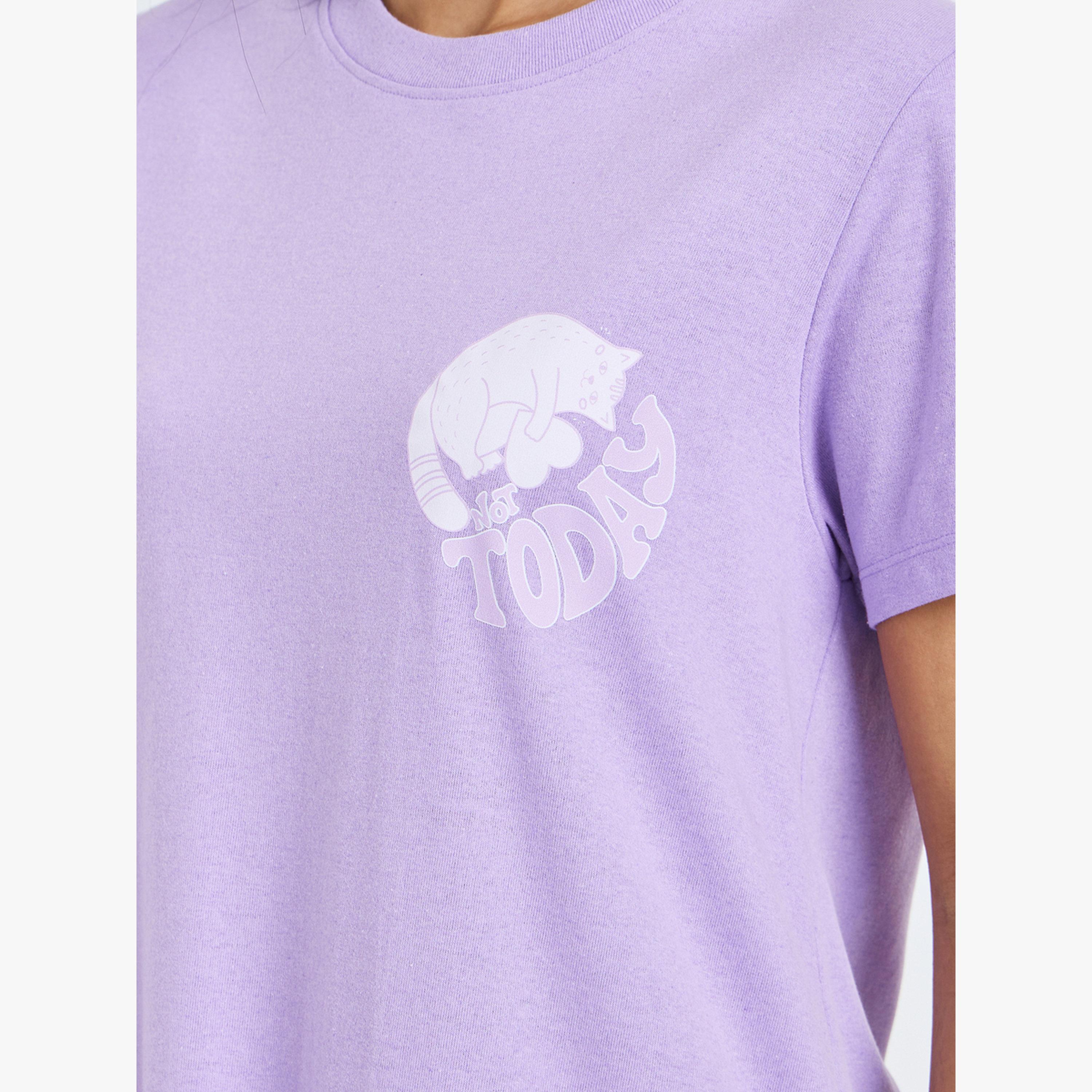 حزمة من 2 تيشيرت نوم مطبع بنمط قطة وشعار نوت توداي-women-clothing-nightwear-nighties-image-6