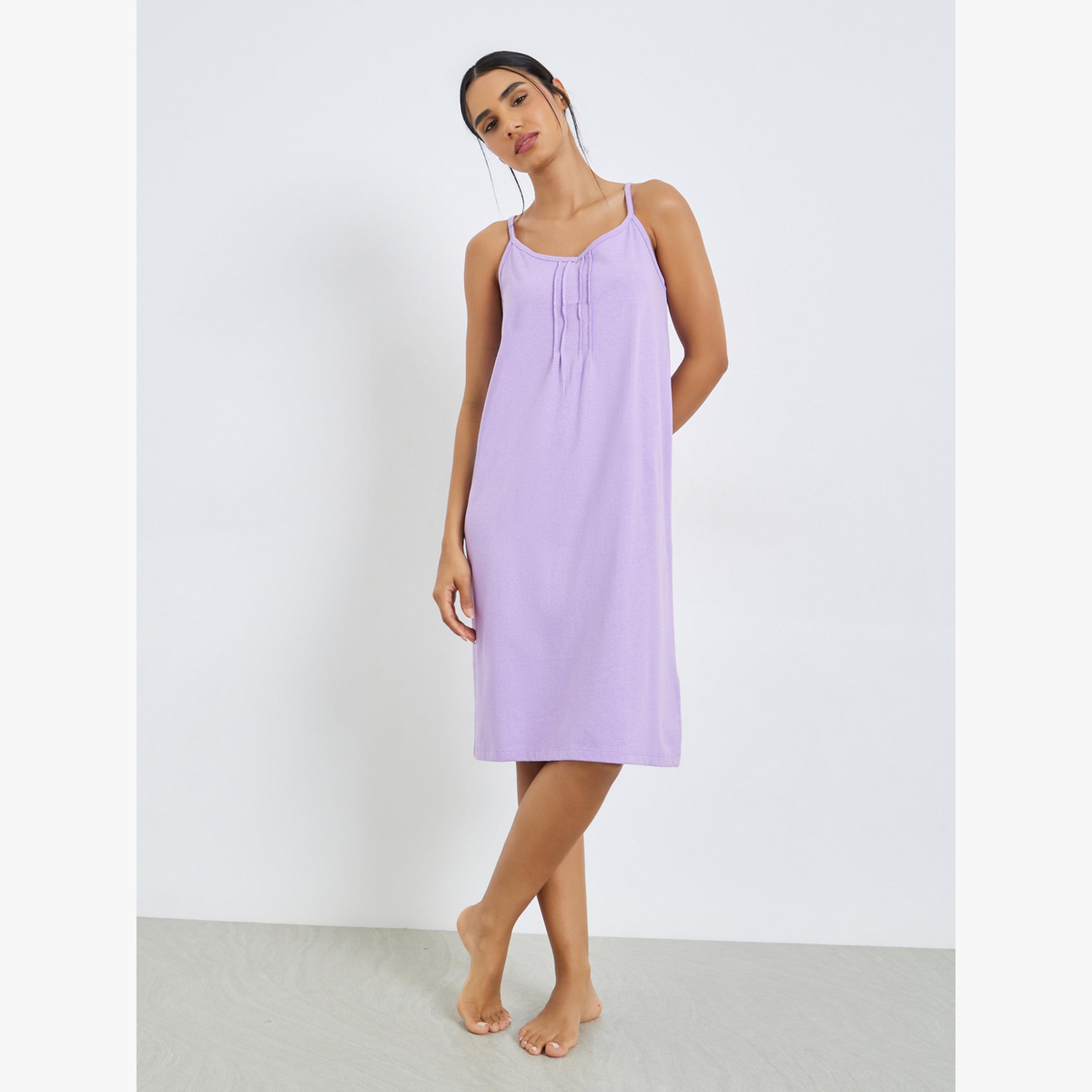 حزمة من 2 فستان قميص قصير بتفاصيل ثنيات ومخطط وسادة-women-clothing-nightwear-nighties-image-4