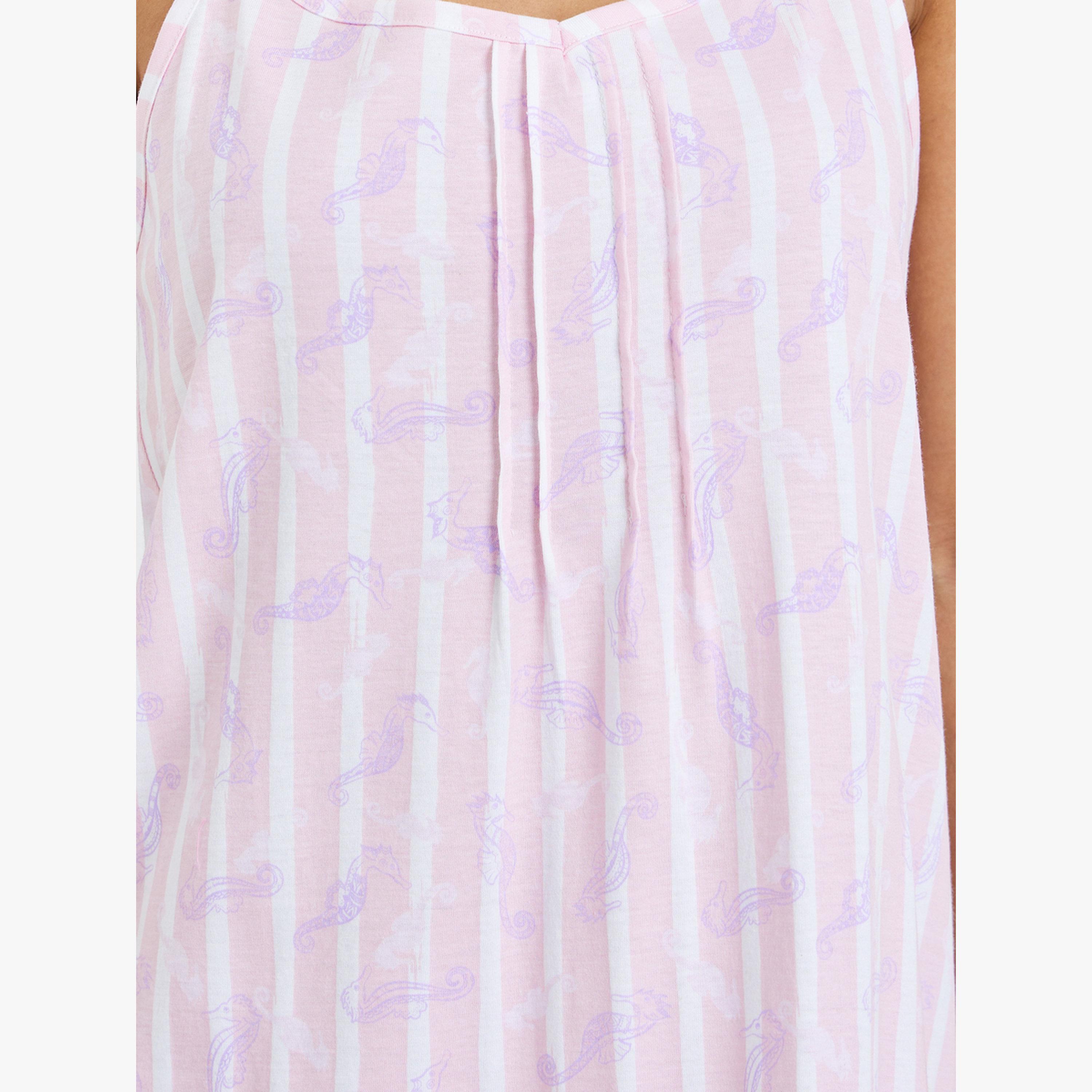 حزمة من 2 فستان قميص قصير بتفاصيل ثنيات ومخطط وسادة-women-clothing-nightwear-nighties-image-6