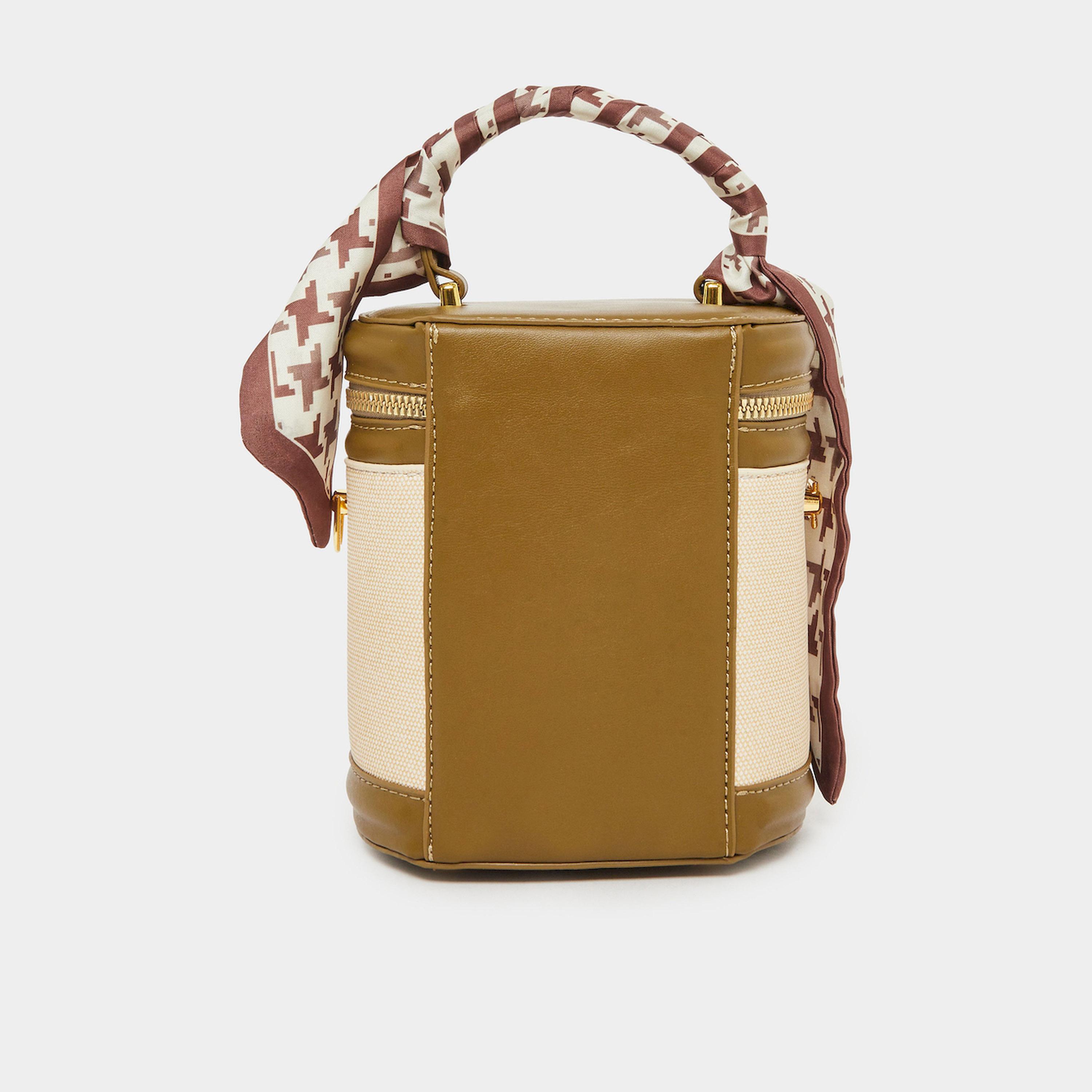 Styli Barrel Bucket Bag with Scarf Detail-women-bagsandwallets-handbags-image-2
