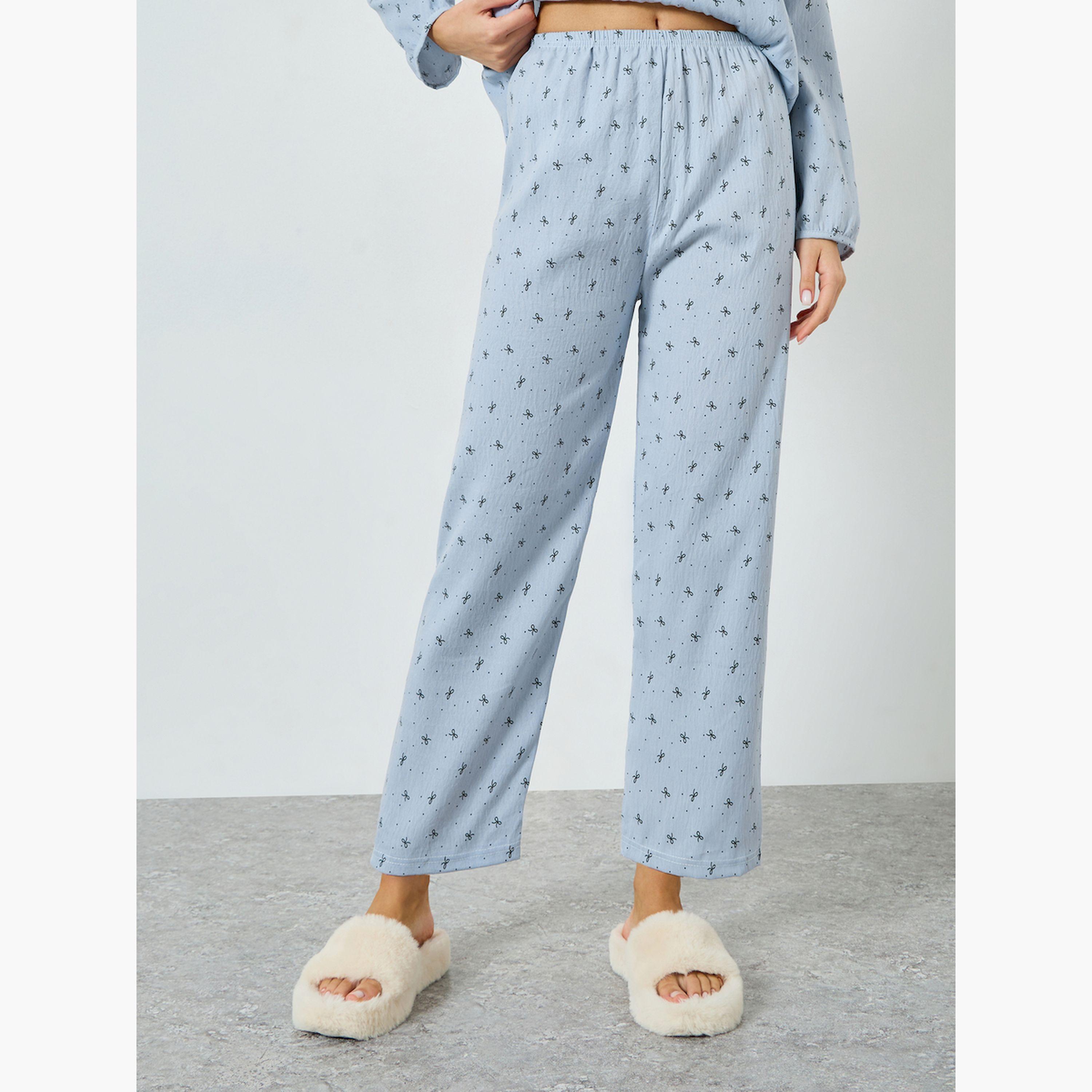 Styli Lace Neck Ditsy Print Top and Pyjama Set-women-clothing-nightwear-pyjamas-longsets-image-4