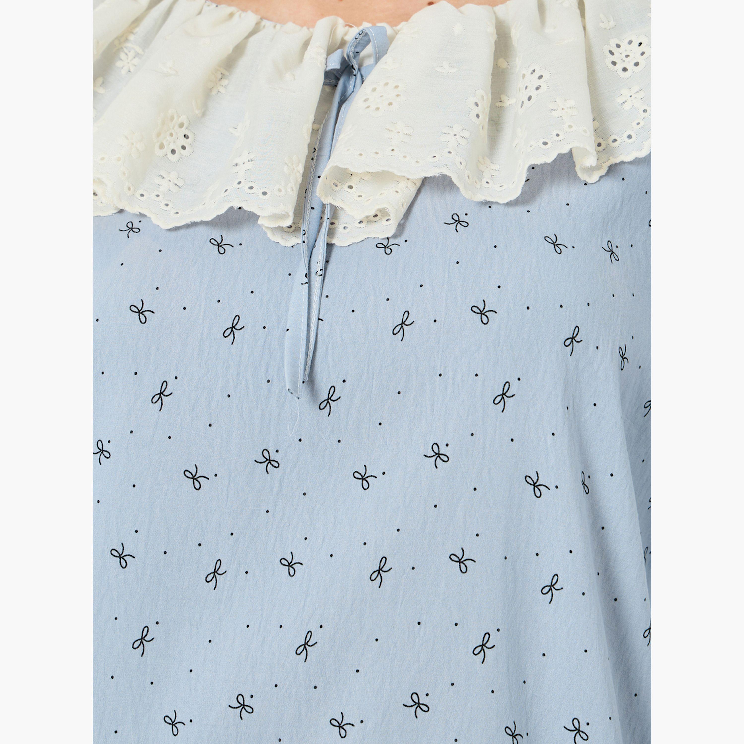Styli Lace Neck Ditsy Print Top and Pyjama Set-women-clothing-nightwear-pyjamas-longsets-image-5